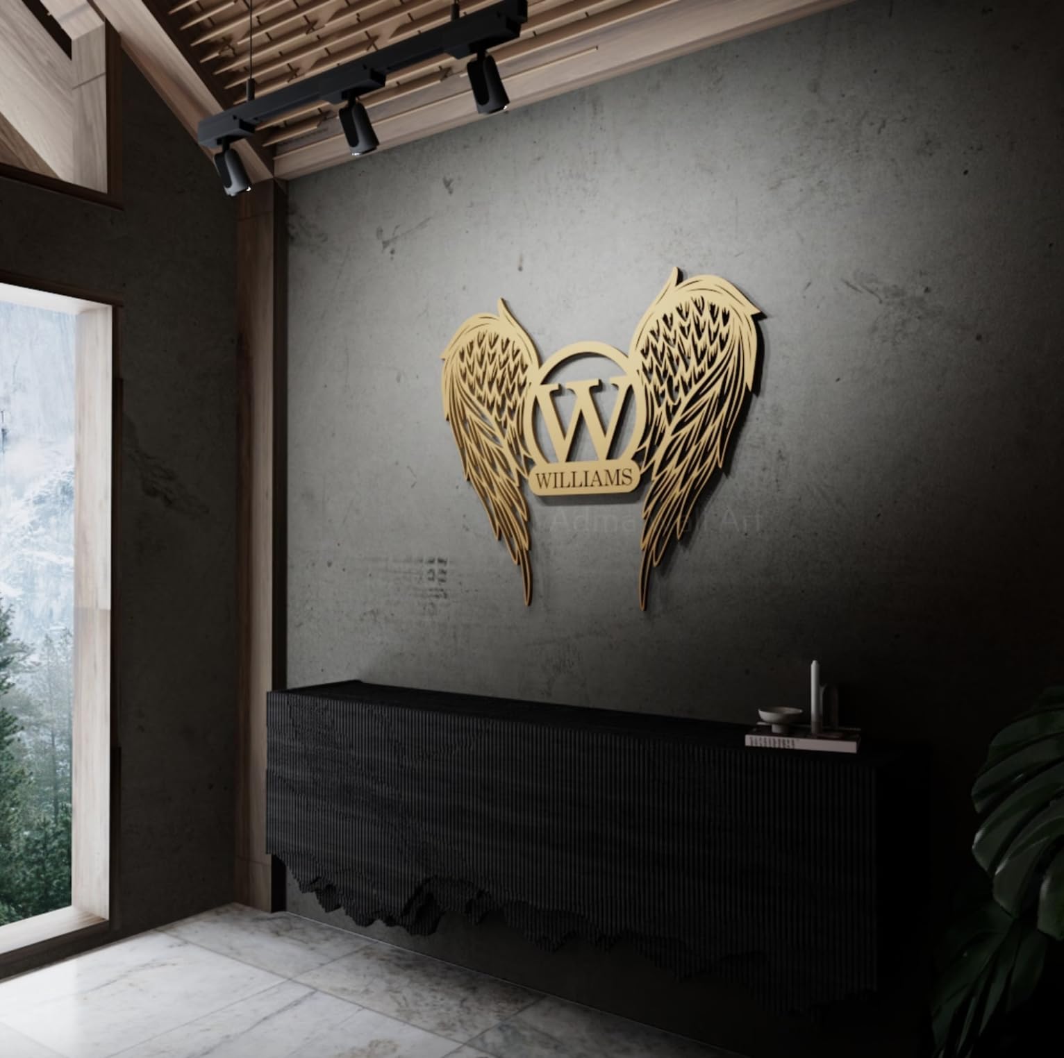 Custom Angel Wings Metal Wall Art - Personalized Name Sign for Modern Home Decor, Housewarming Gift & Unique Wall Decoration (Angel Wings 01) | Perfect for Living Room, Bedroom, Nursery & Wedding Decor