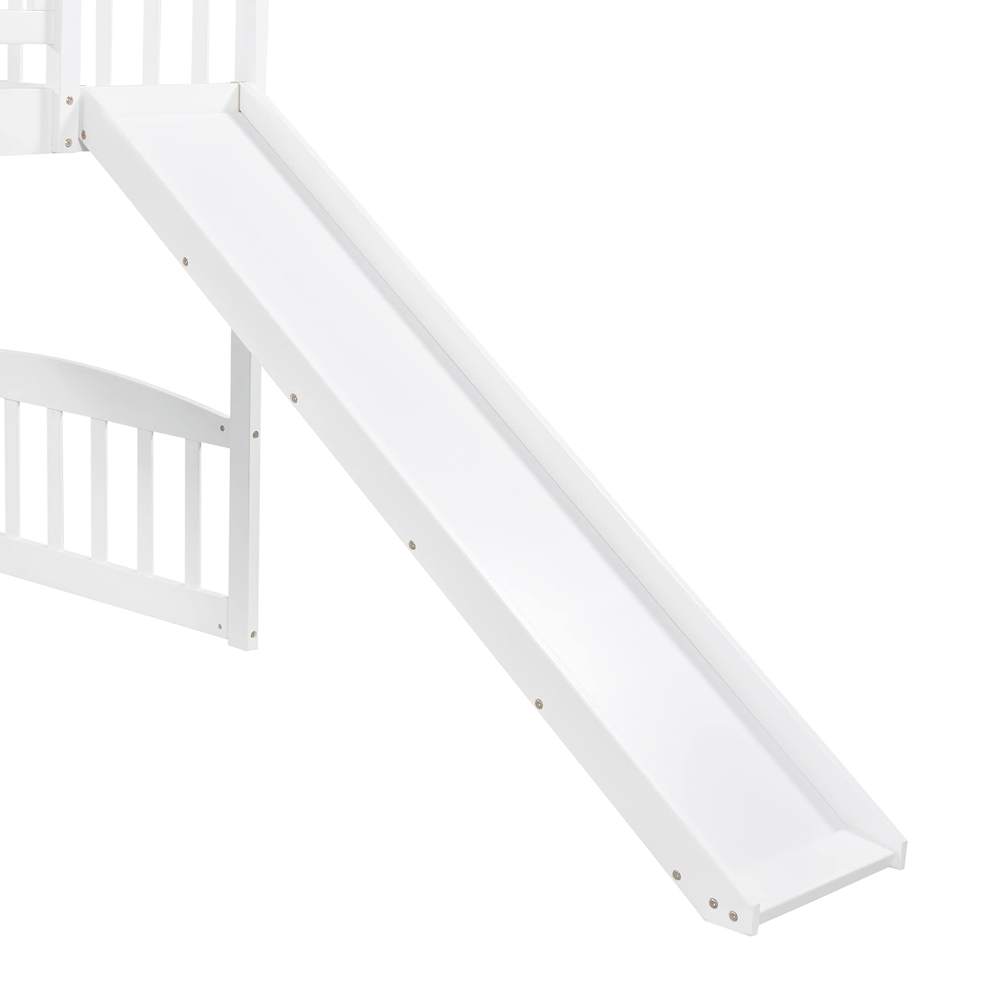 **White Twin Loft Bed with Slide & Stairs - Wooden Low Loft Bed Frame with Storage for Kids, Boys & Girls - Perfect for Small Rooms, Playrooms & Kids' Bedrooms**