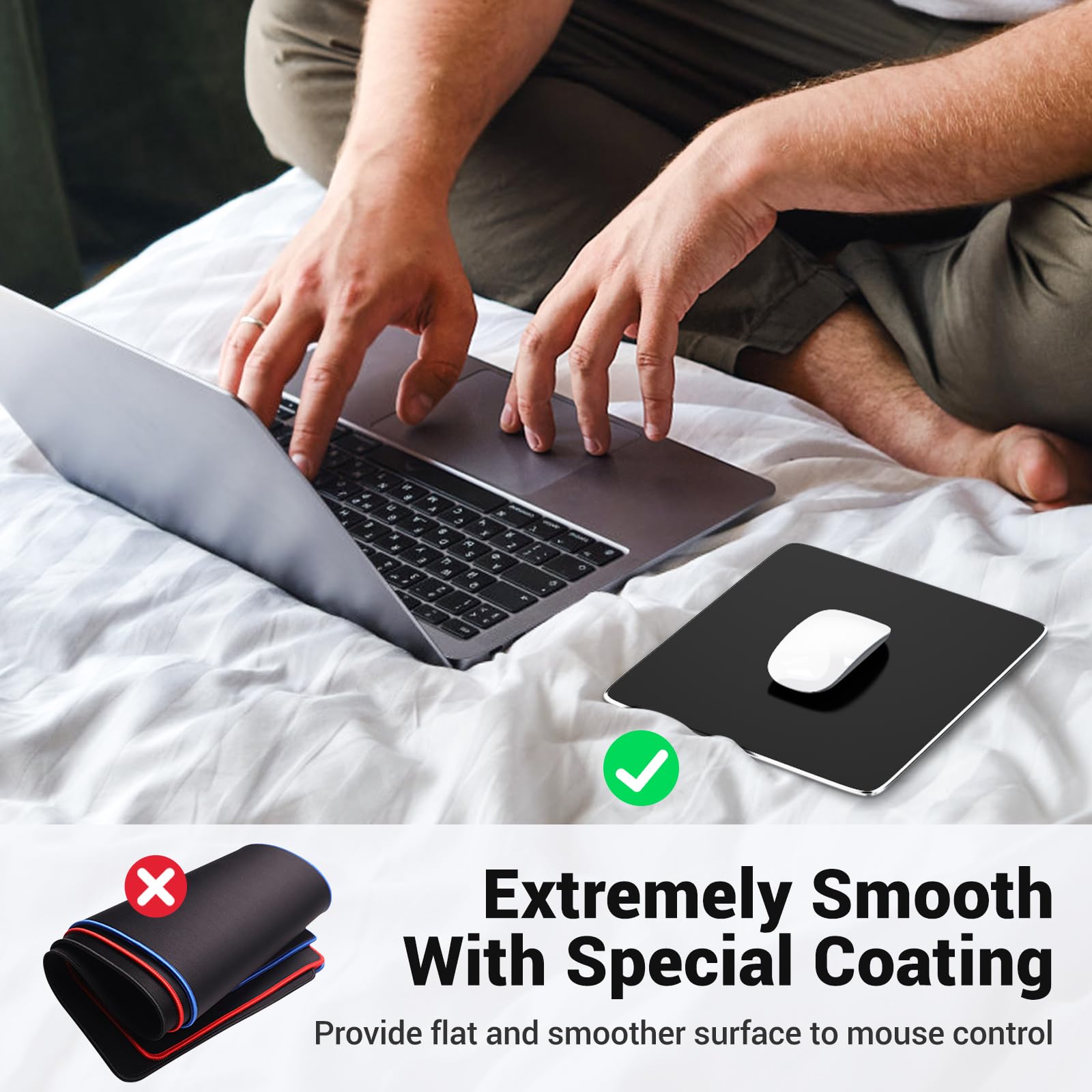 Premium HONKID Aluminum Hard Metal Mouse Pad - Non-Slip Rubber Base for MacBook Pro/Air & Magic Mouse - Durable Office & Gaming Surface for Home, Travel & Workspace (Black)