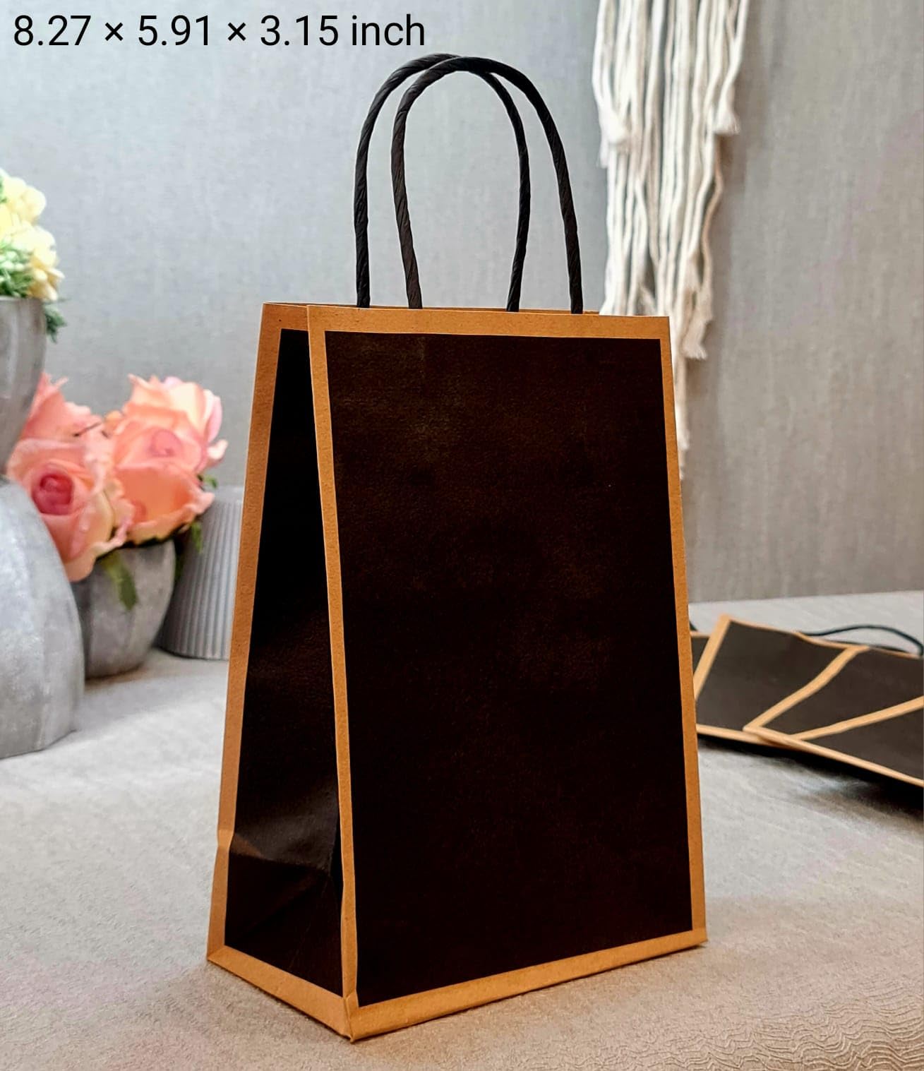 Eco-Friendly SATYAM KRAFT 6-Pack Black Paper Gift Bags with Handles (21x15cm) - Perfect for Weddings, Birthday Parties, Christmas Gifts & Corporate Events