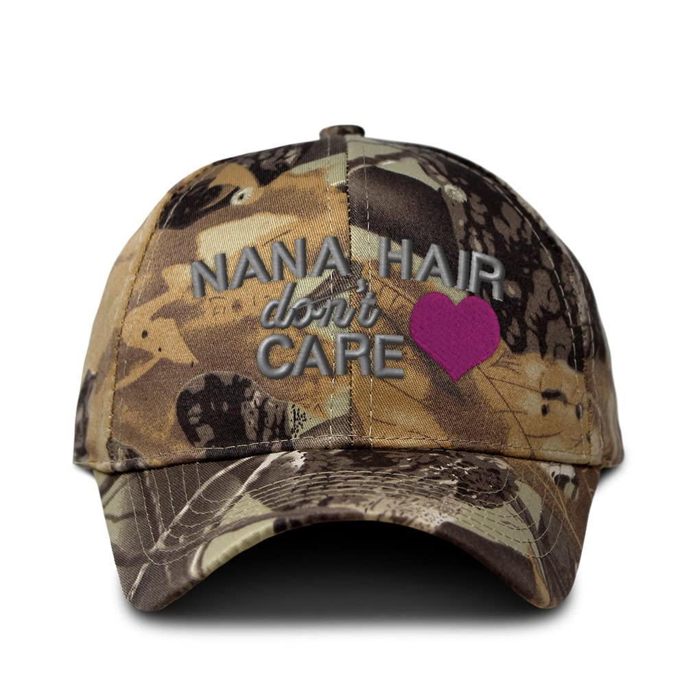 Custom Camo Baseball Cap - Adjustable Nana Hair Don't Care Hunting Hat for Men & Women | Outdoor Activities, Sports & Casual Wear