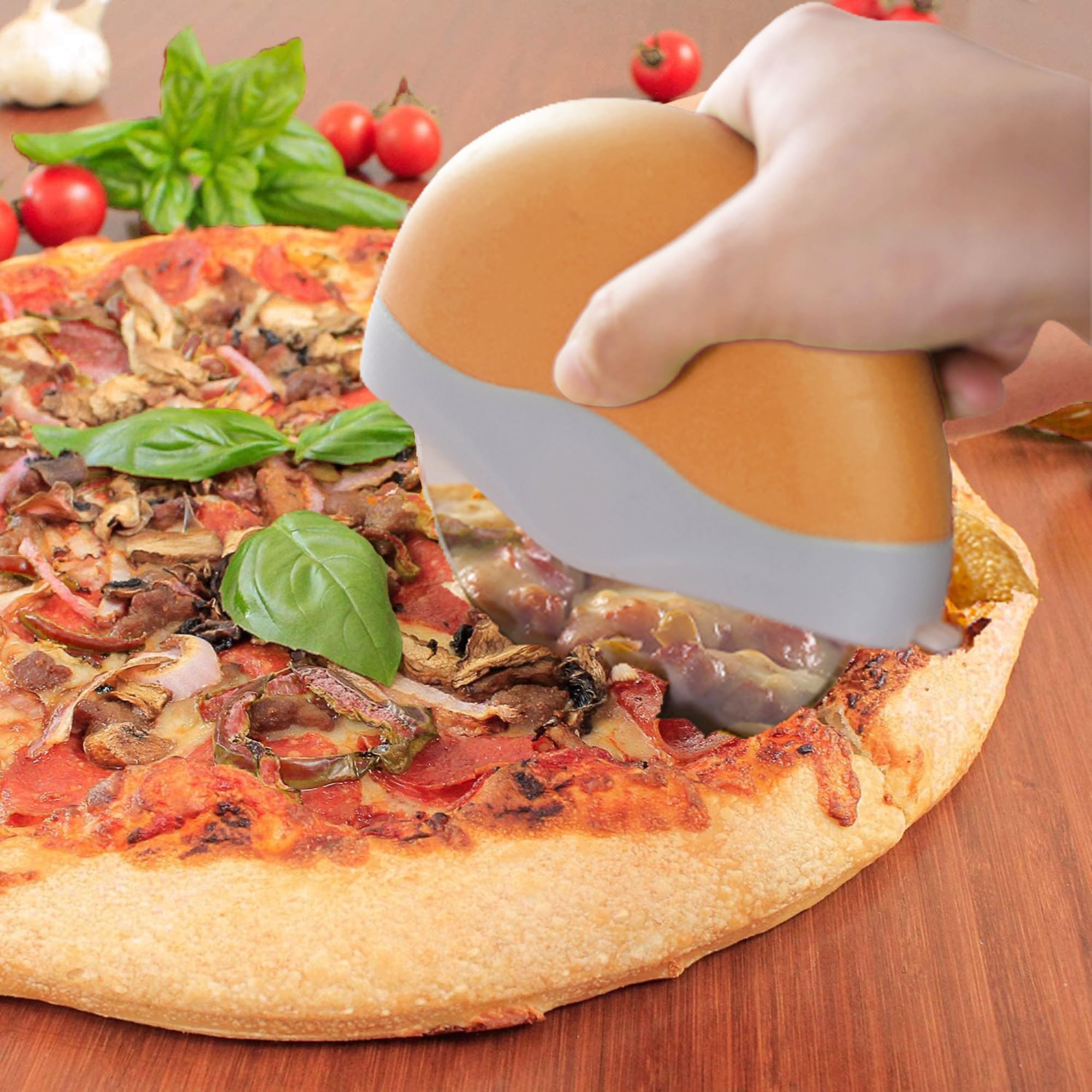 Premium Stainless Steel Pizza Cutter with Sharp Removable Blade - Ergonomic Handle & Retractable Cover for Safe Slicing - Perfect for Home Kitchens, Pizza Parties & Restaurant Use (Orange)
