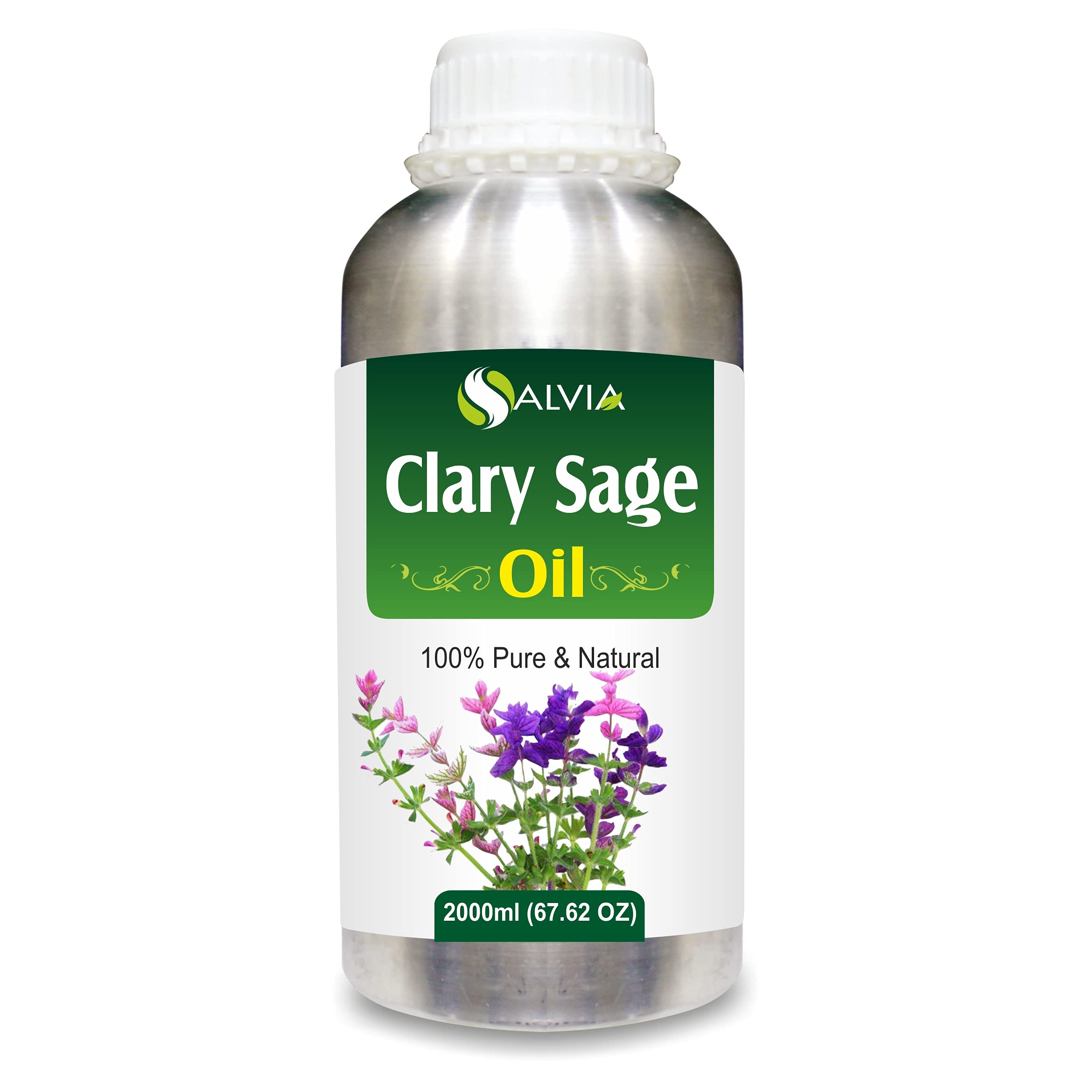 100% Pure Organic Clary Sage Essential Oil (Salvia sclarea) - Undiluted, Unrefined, Therapeutic Grade for Aromatherapy, Massage & Relaxation - 2000ml/67.6fl oz Bulk Size - Perfect for Diffusers, Skincare & Stress Relief