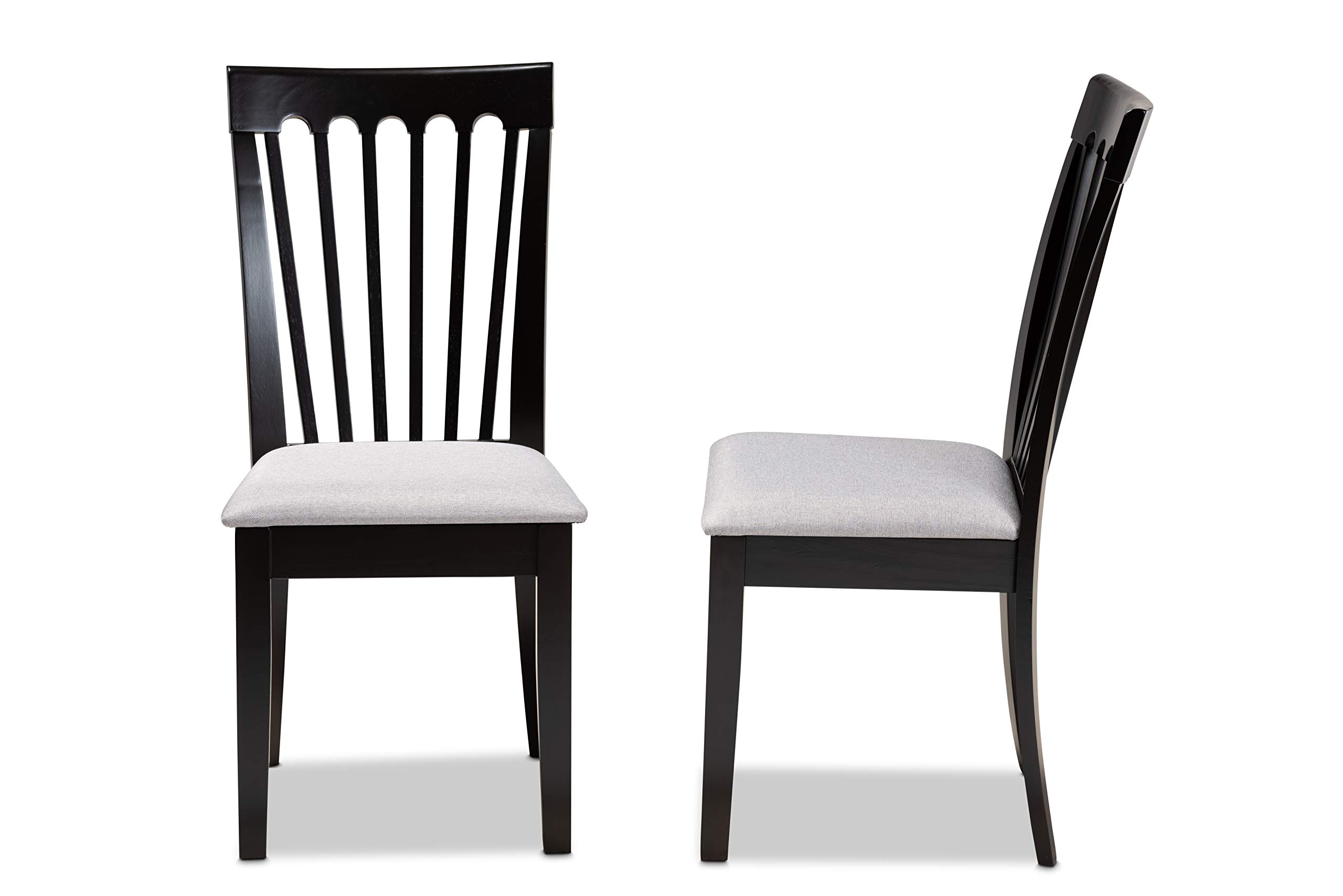 Baxton Studio Minette 2-Piece Dining Chair Set - Gray Fabric Upholstered Seats with Espresso Brown Wood Frame - Perfect for Kitchen, Dining Room & Small Space Decor