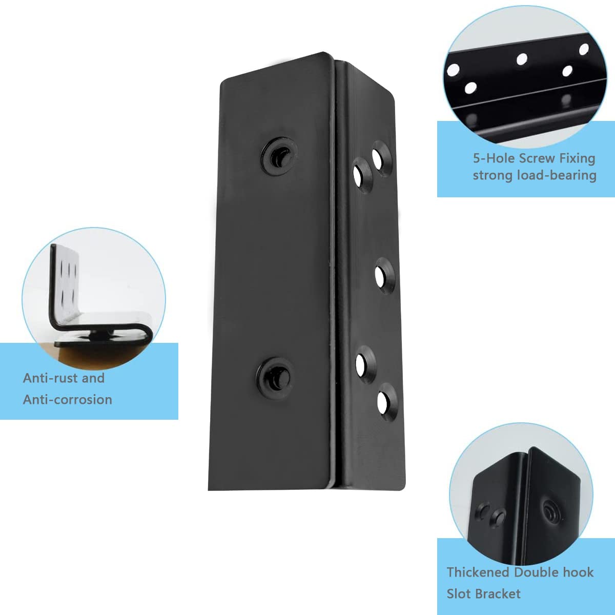Heavy Duty Bed Frame Brackets with Double Hook Slot - Set of 2 for Wooden Bed Frames (Screws Included) | Bed Post Attachment Hardware for Secure Bed Assembly | Perfect for Bedroom Furniture and DIY Bed Frame Projects