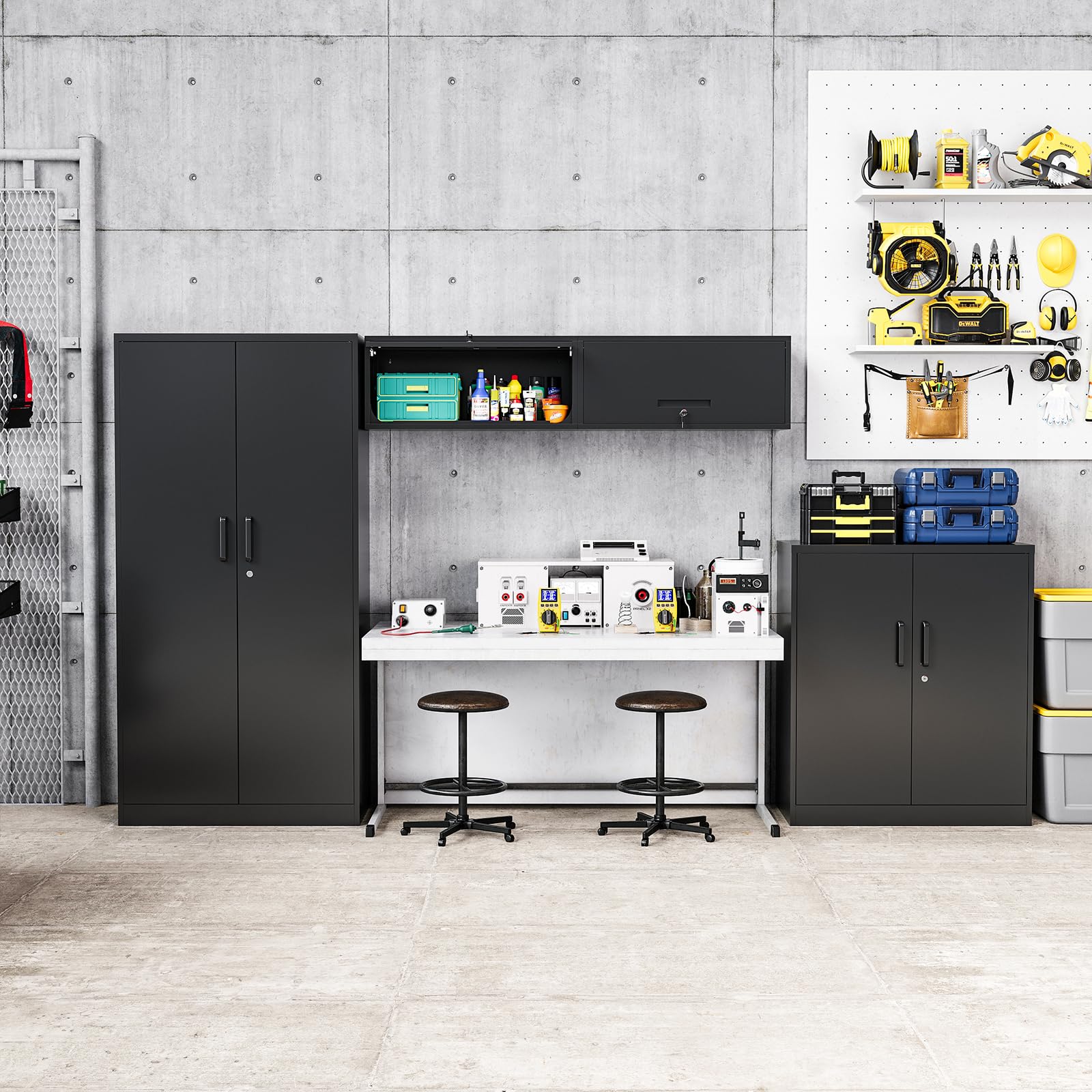 MIIIKO Wall Mounted Metal Cabinet with 1 Door - Floating Storage Organizer for Garage Tools, Home Office Supplies, Kitchen & Pantry Items - Perfect for Small Space Organization in Workshop, Utility Room or Laundry Area