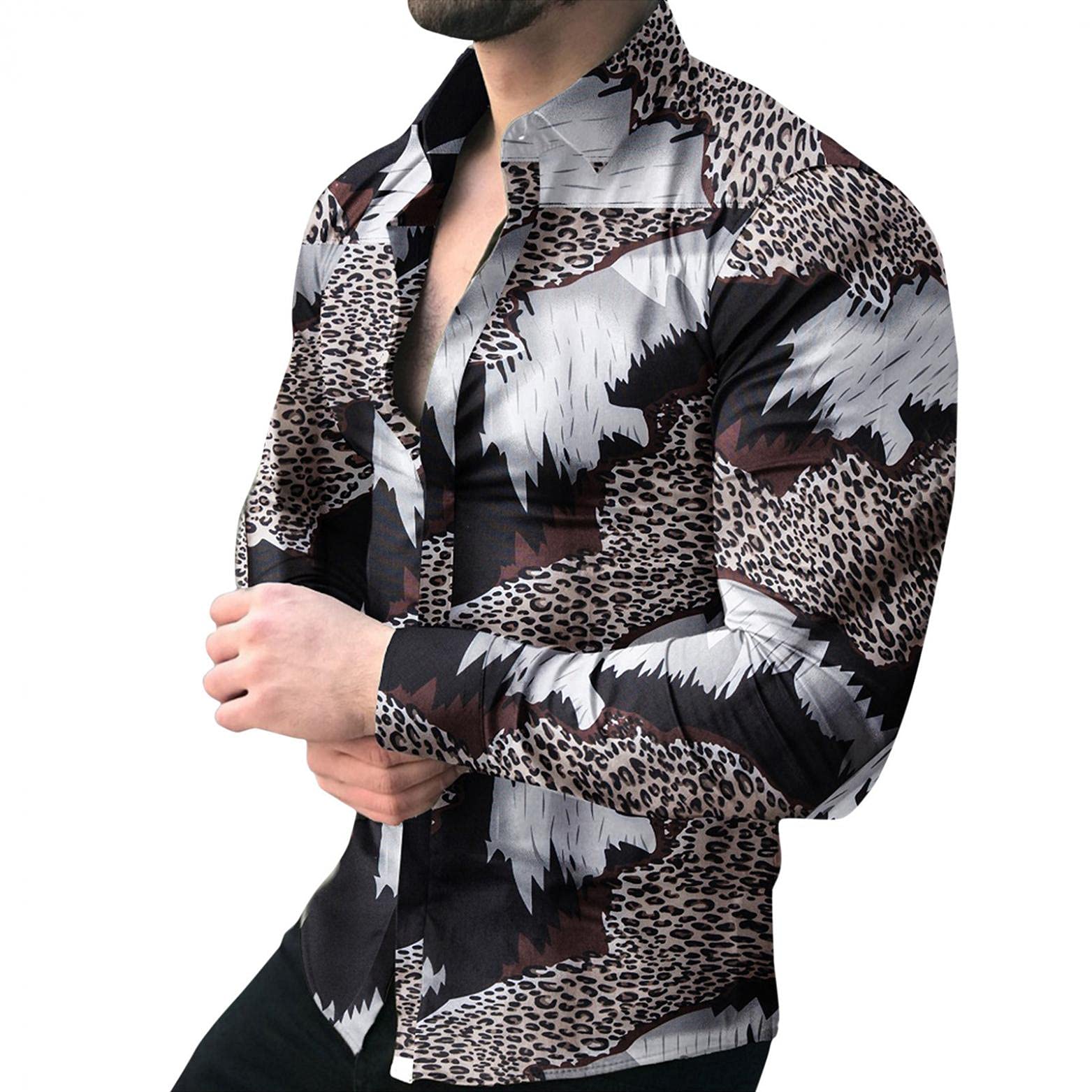 Men's Leopard Print Long Sleeve Dress Shirt - Slim Fit Casual Button Down Shirt with Spread Collar | Perfect for Office, Party & Date Night Outfits