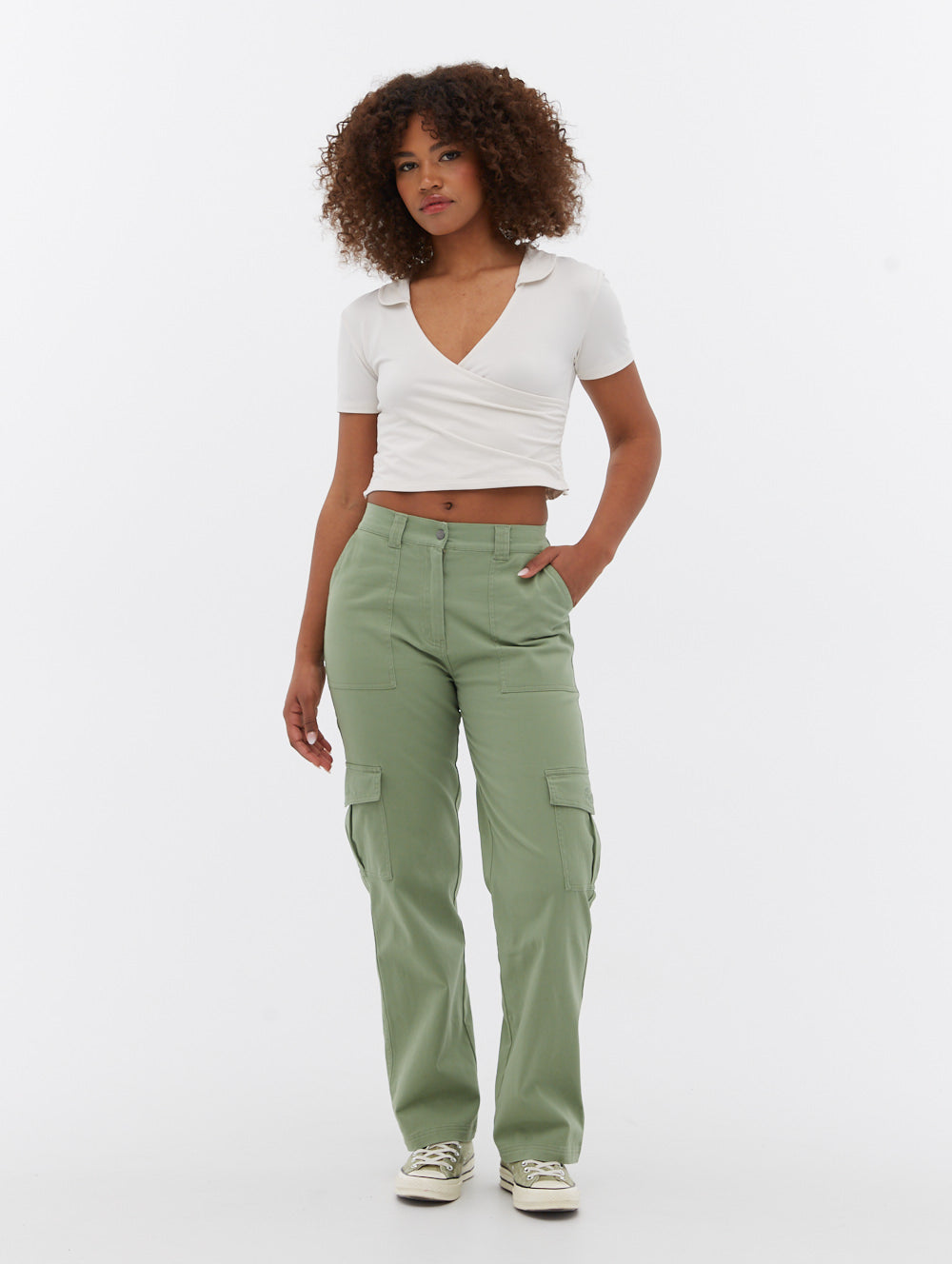 Constance Collared Wrap Crop Top - Women's Fashion Short Sleeve Shirt for Casual Outfits & Summer Wear