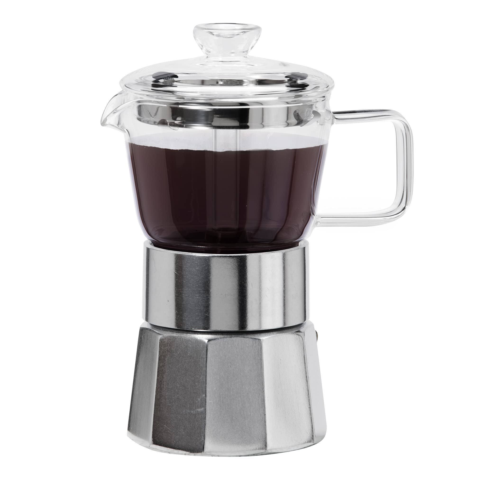 Oggi Stovetop Espresso Maker - 4 Cup (4oz) Borosilicate Glass Moka Pot, Italian Coffee Maker for Home & Office | Perfect for Espresso, Latte & Cappuccino | Stovetop & Camping Coffee Brewing