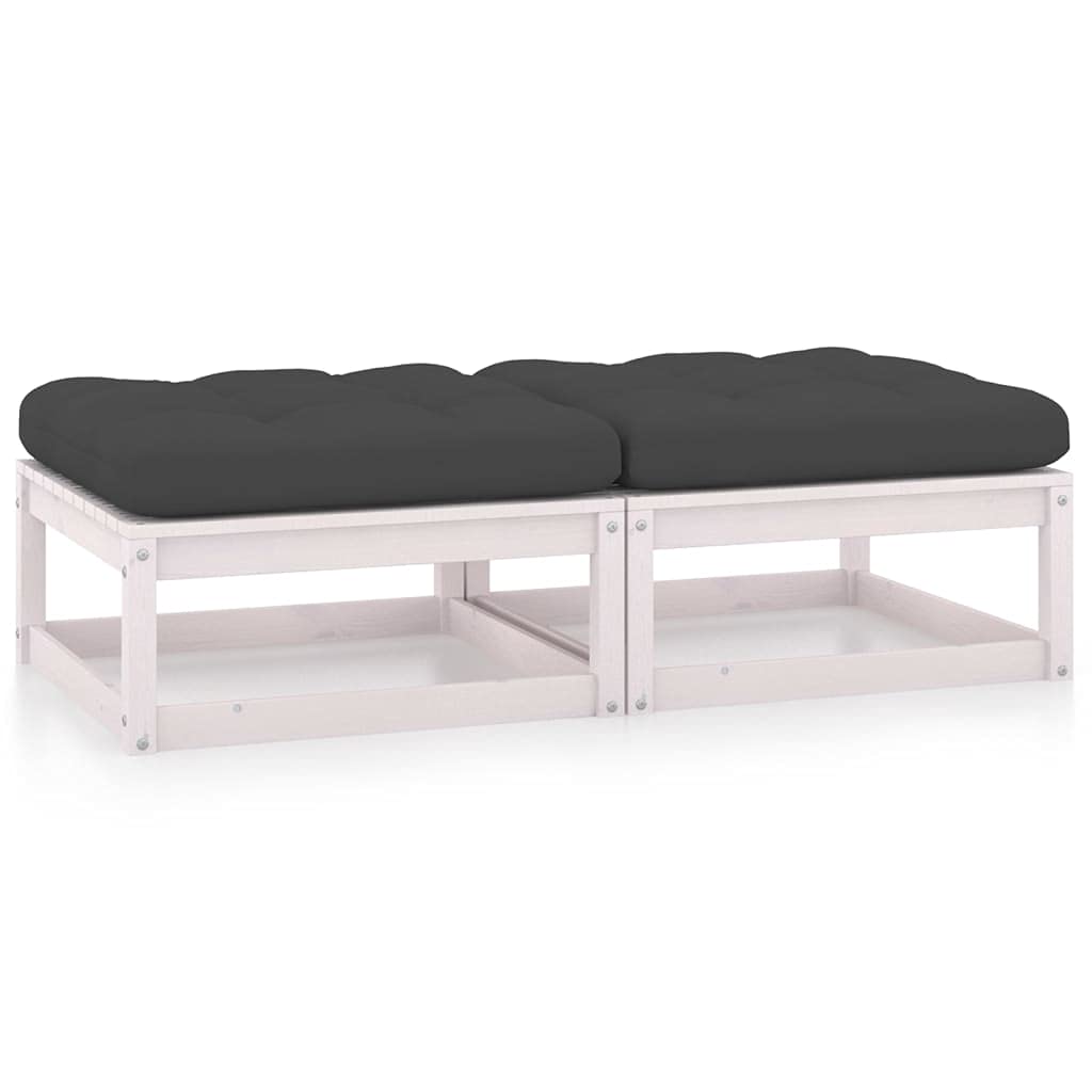 Aisifx 2-Pack Solid Pinewood Garden Footstools with Cushions - Outdoor Patio, Balcony & Living Room Comfort Seating