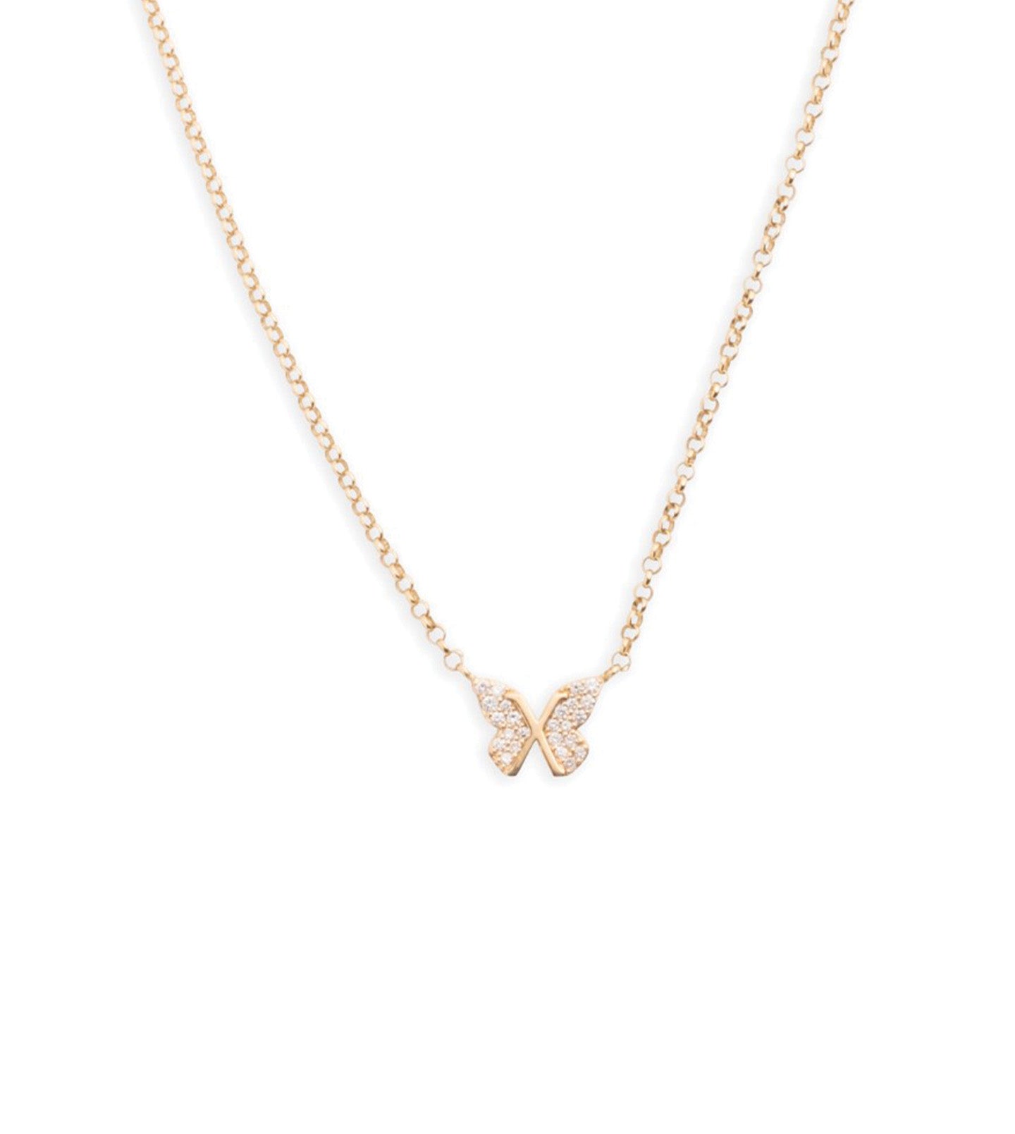 Butterfly Reverie: Elegant Small Pave Diamond Stationary Necklace for Women - Perfect for Weddings, Anniversaries & Special Occasions