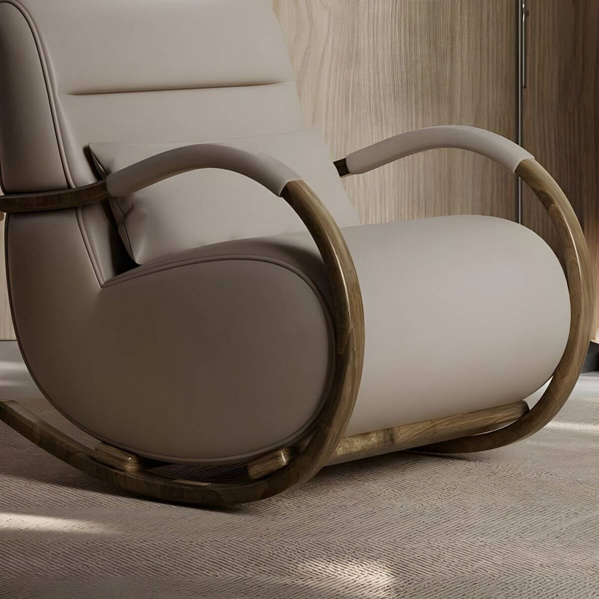 Modern Brown Wood Indoor Rocking Chair with Spindle Back & Water-Resistant Seat - Perfect for Nursery, Living Room & Relaxation