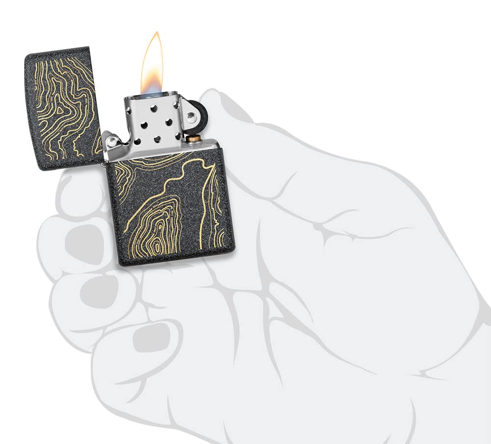 Zippo Topo Map Design Iron Stone Pocket Lighter - Windproof Refillable Outdoor Lighter for Camping, Hiking & Survival Gear