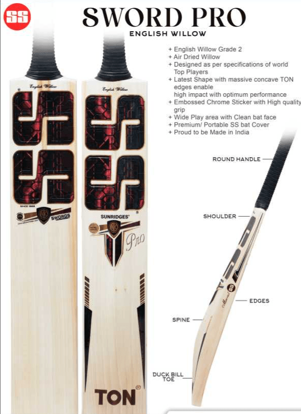 SS Sword Pro Adult Cricket Bat - Premium English Willow Cricket Bat for Men & Women - Perfect for Professional Matches, Training & Backyard Games