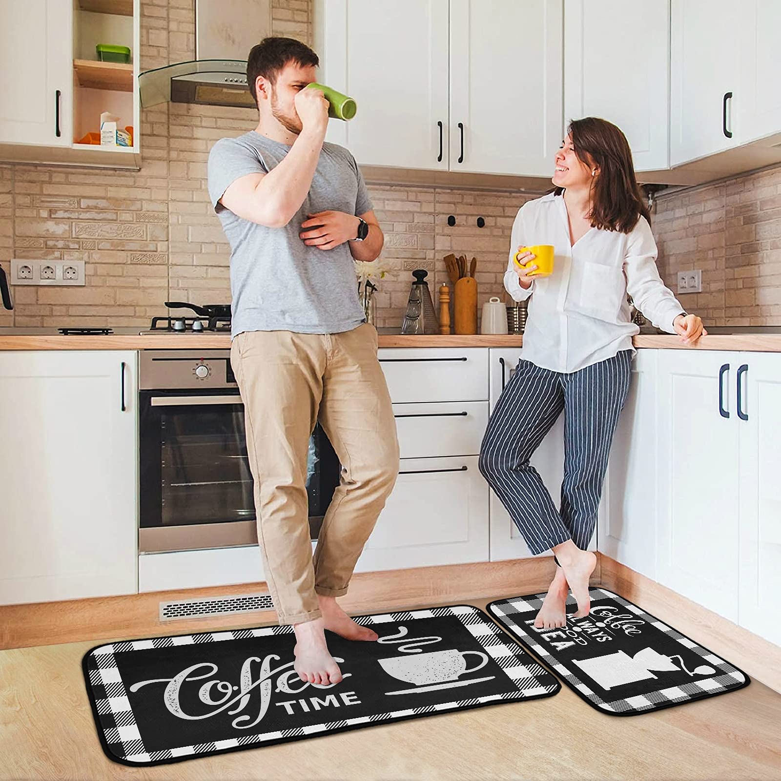 Buffalo Plaid Checked Anti-Fatigue Kitchen Mat Set of 2 - Non-Slip Washable Memory Foam Cushioned Rugs for Kitchen, Sink, Office Desk - Home Decor & Floor Protection