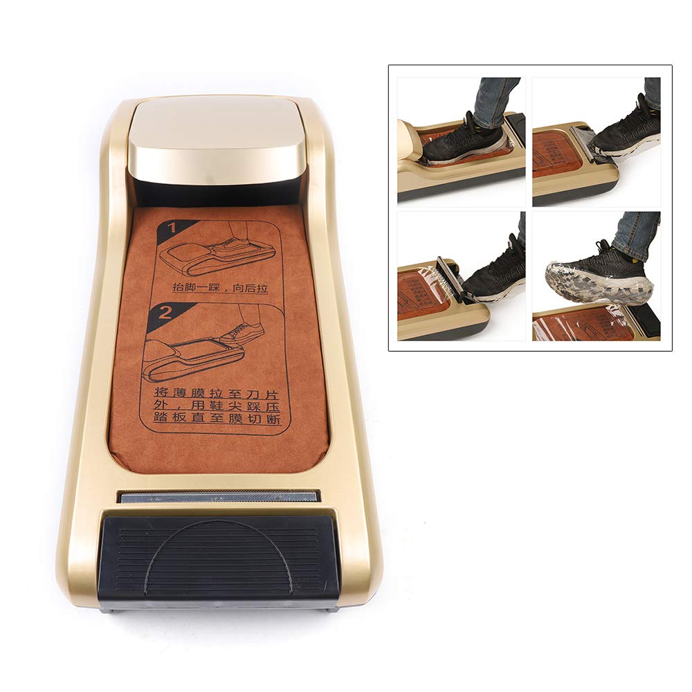LOYALHEARTDY Portable Automatic Shoe Cover Dispenser Machine with Shoe Film - Hygienic Footwear Protection for Home, Lab, Office, Hotel, Exhibition & Workshop - Gold Finish | Ideal for Clean Rooms, Medical Facilities & High-Traffic Areas