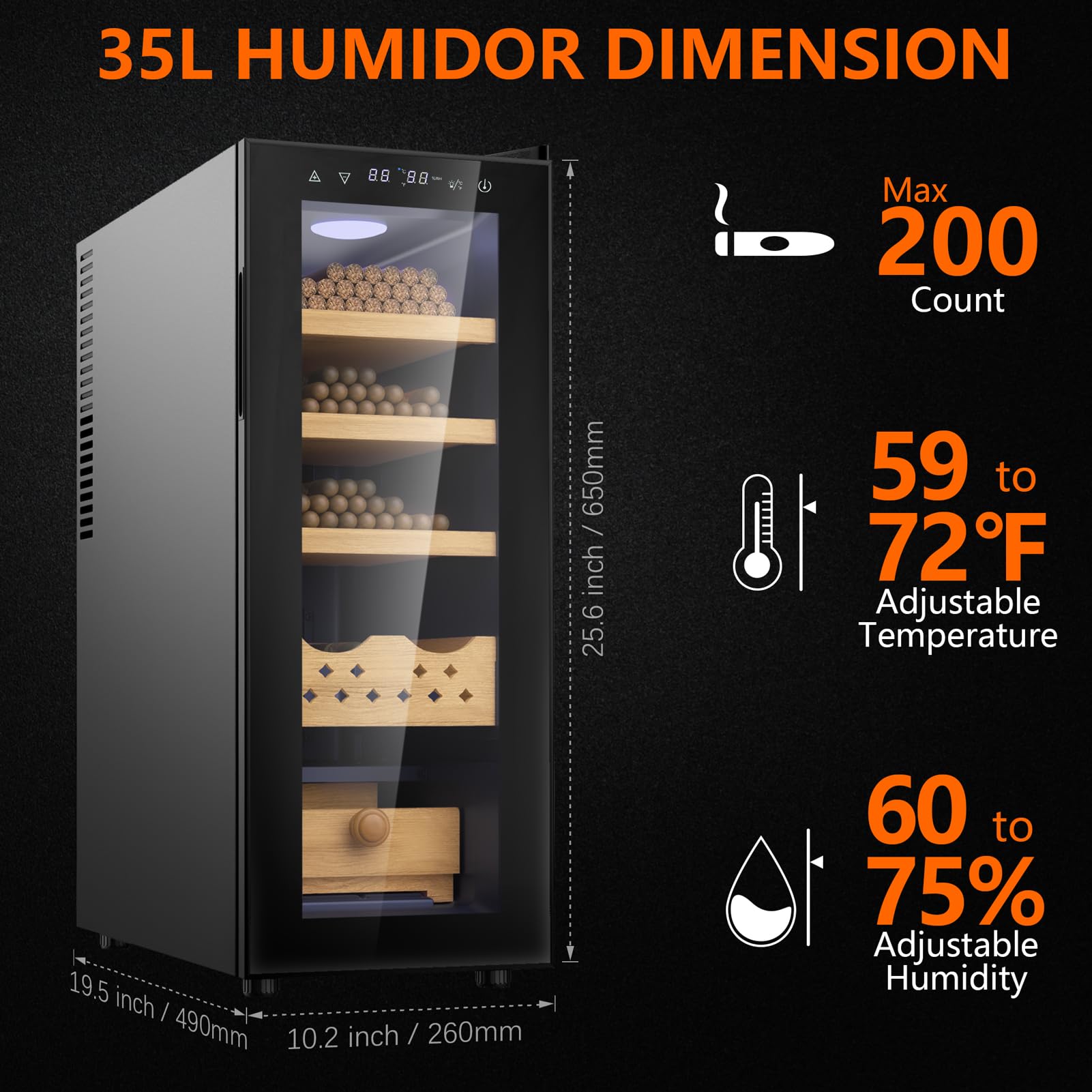35L Electric Cigar Humidor with 3-in-1 Cooling, Heating & Humidity Control - Spanish Cedar Wood Cabinet with Digital Hygrometer - Perfect Cigar Storage for Men's Gifts & Home Bars