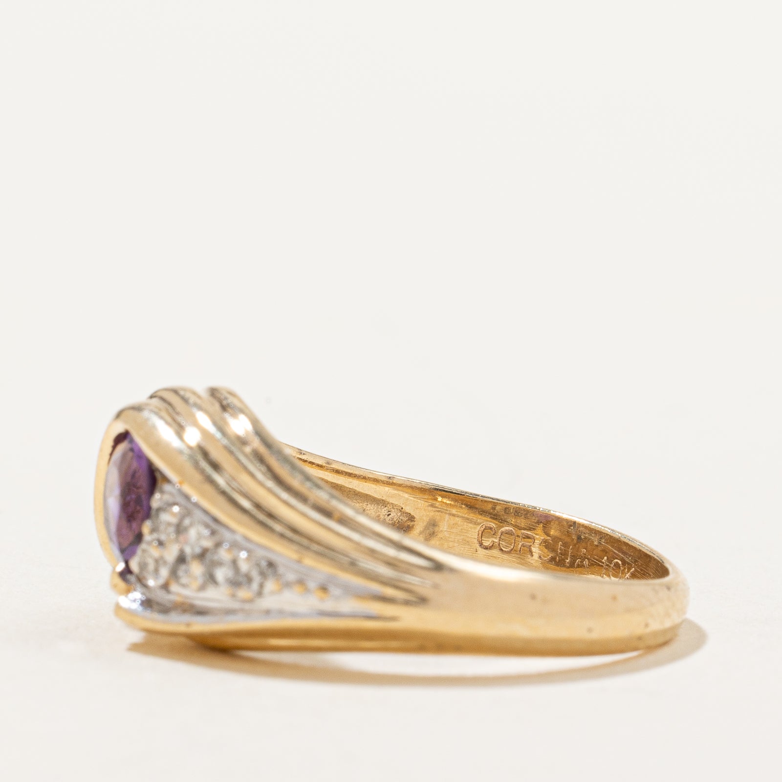 Exquisite 0.44ct Amethyst & 0.07ct Diamond Tapered Ring with Semi Bezel Setting | Size 5.5 | Elegant Purple Gemstone Jewelry for Women | Perfect for Weddings, Anniversaries & Special Occasions