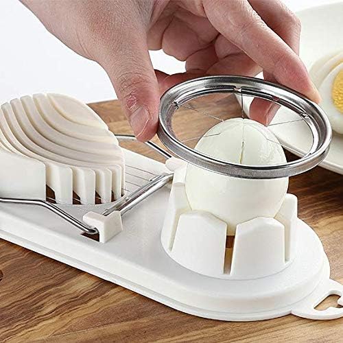 Stainless Steel 2-in-1 Egg Slicer & Fruit Cutter for Boiled Eggs, Strawberries, Bananas, Kiwi - Perfect for Salads, Breakfast, Meal Prep & Kitchen Use (White)