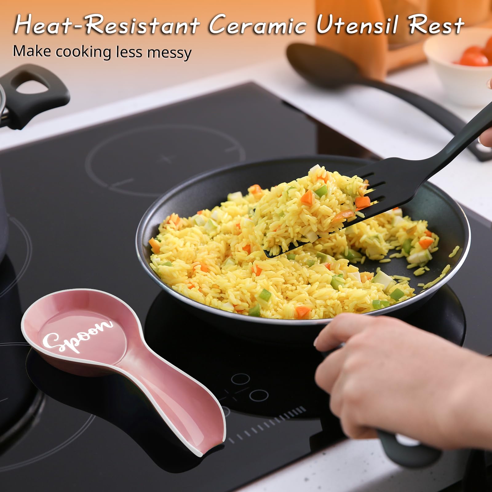 **DAYYET Large Ceramic Spoon Rest for Stove Top - Kitchen Utensil Holder for Ladles, Spatulas & Tongs - Pink Countertop Decor for Cooking & Serving - Perfect for Stovetop, Counter & Dining Table**