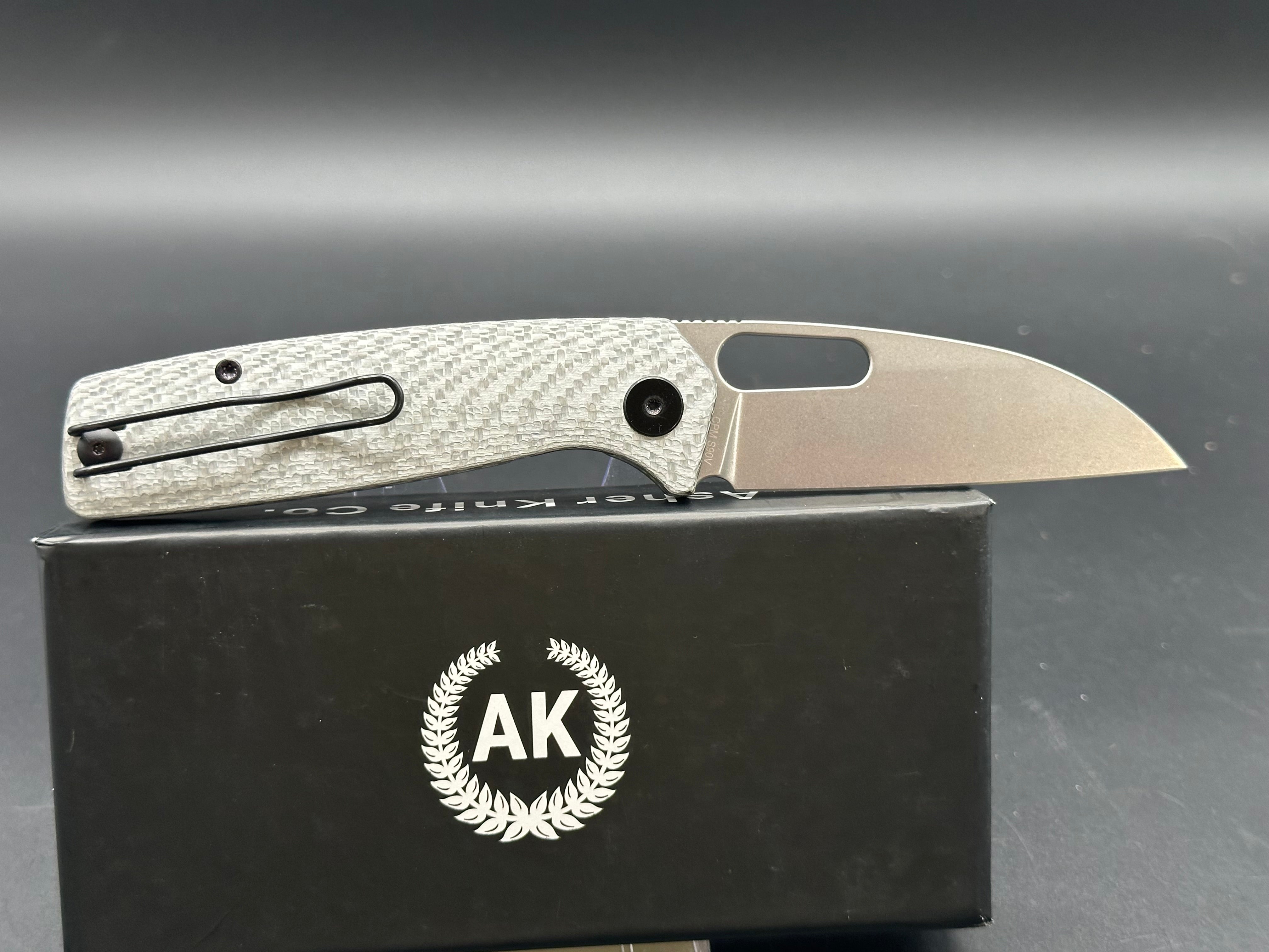 Premium Asher Spiro Silver CF Folding Knife - 3.2