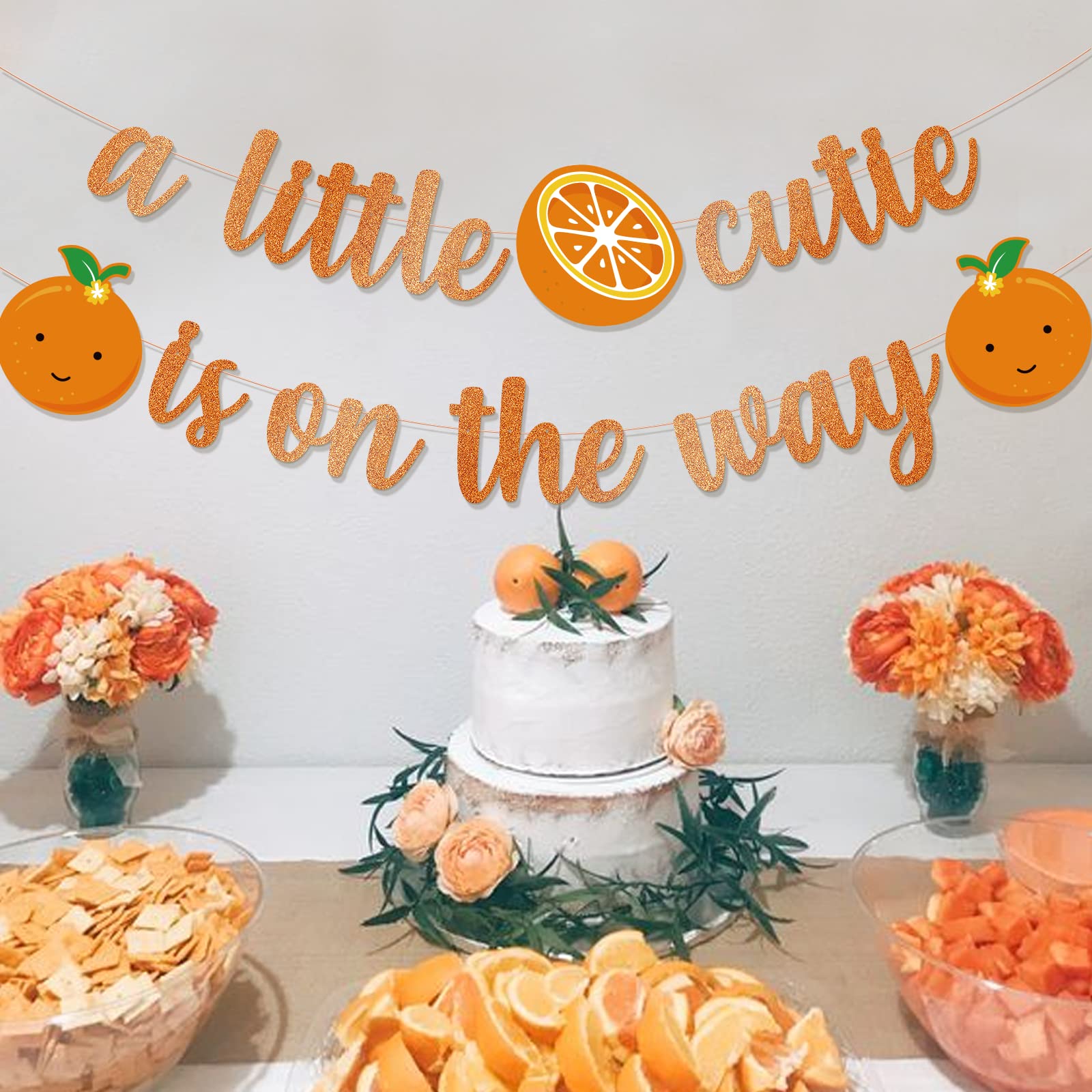 Little Cutie Baby Shower Decorations - 'A Little Cutie is On The Way' Banner & Orange Themed Party Supplies for Gender Reveal, Nursery Decor & Newborn Celebration