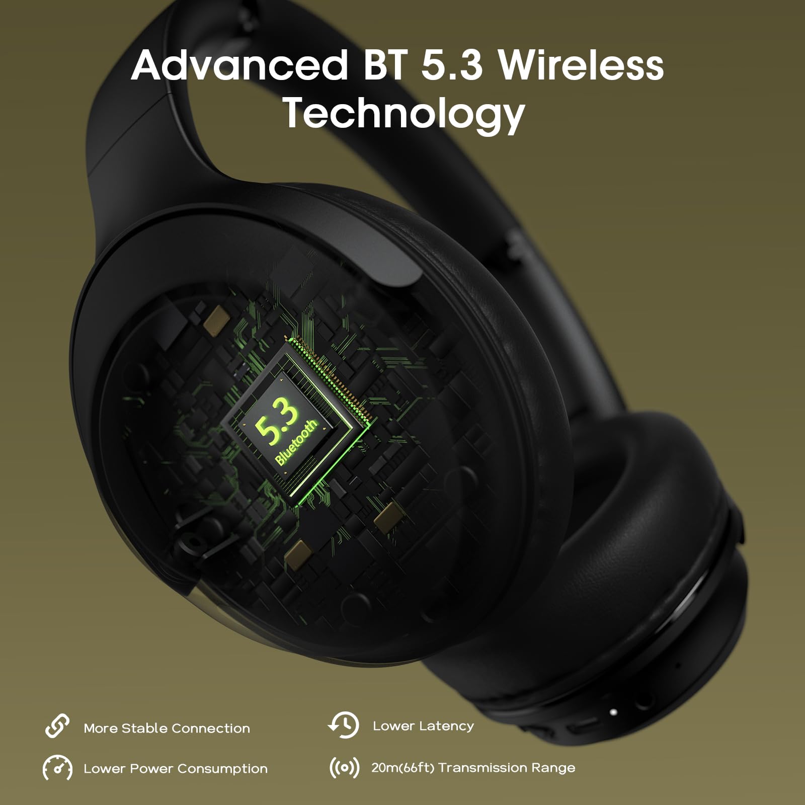 DOQAUS Wireless Bluetooth Headphones with Microphone - 70 Hours Playtime, Hi-Fi Stereo Sound, 3 EQ Modes, Foldable Design for iPhone, Android, PC - Perfect for Travel, Office, Gym & Commuting (Black)