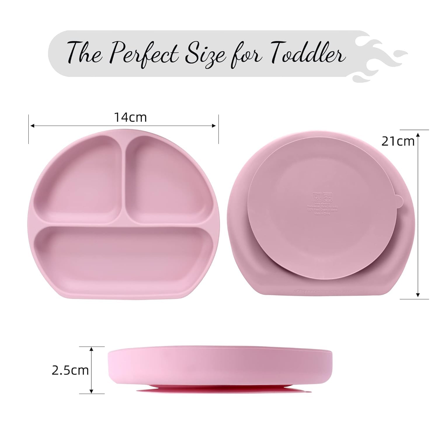 Non-Slip Silicone Baby Plate with Suction Base - Divided Toddler Dish, 100% Food-Grade BPA-Free, Microwave & Dishwasher Safe (Pink) - Perfect for Mess-Free Mealtime, Travel & Daycare Use