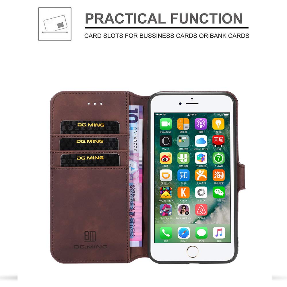 UEEBAI Luxury PU Leather Vintage Wallet Flip Cover Case for iPhone SE 2022 5G/SE3/SE2/SE 2020/7/8 - Magnetic Stand Folio with Card Slots & Shockproof Protection (Coffee) | Perfect for Business, Travel & Everyday Use