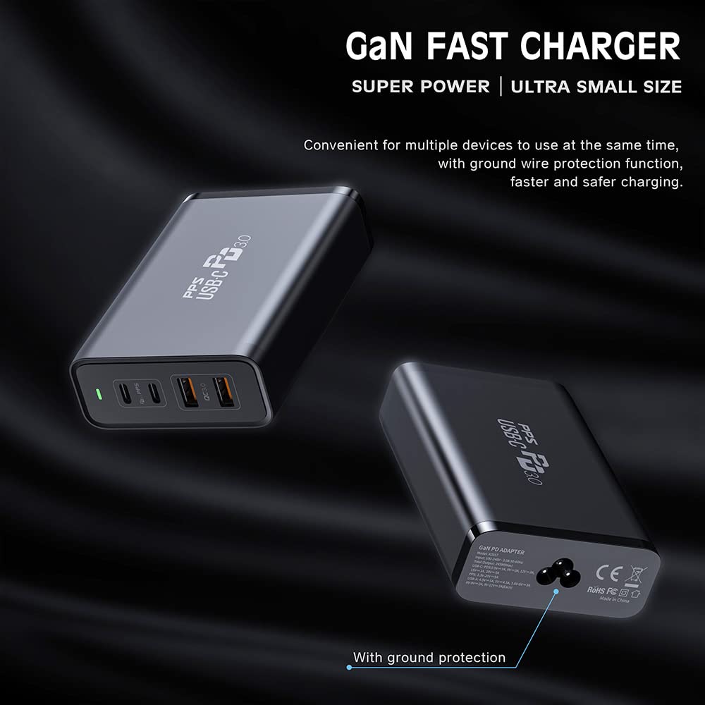 URVNS 245W GaN USB C Charging Station - 4 Ports Fast Charger with Dual 100W PD & QC22.5W for MacBook, iPad, iPhone 16/15 Pro Max, Samsung Galaxy S24/S23, Pixel - Perfect for Home, Office & Travel Charging Multiple Devices
