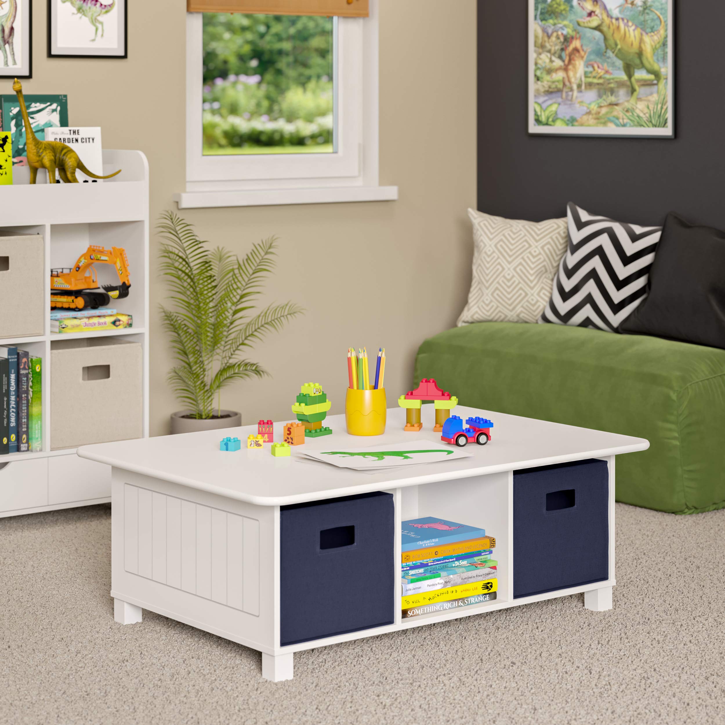 RiverRidge Activity Table with Storage Bins - White & Navy Kids Play Table for Arts, Crafts & Learning | Perfect for Playrooms, Classrooms & Daycare Centers