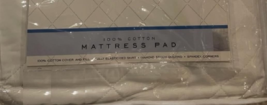 Twin XL 100% Cotton Mattress Pad with Cotton Filling - Soft & Breathable Bed Topper for Comfortable Sleep, Dorm Room Essentials, Guest Bedding