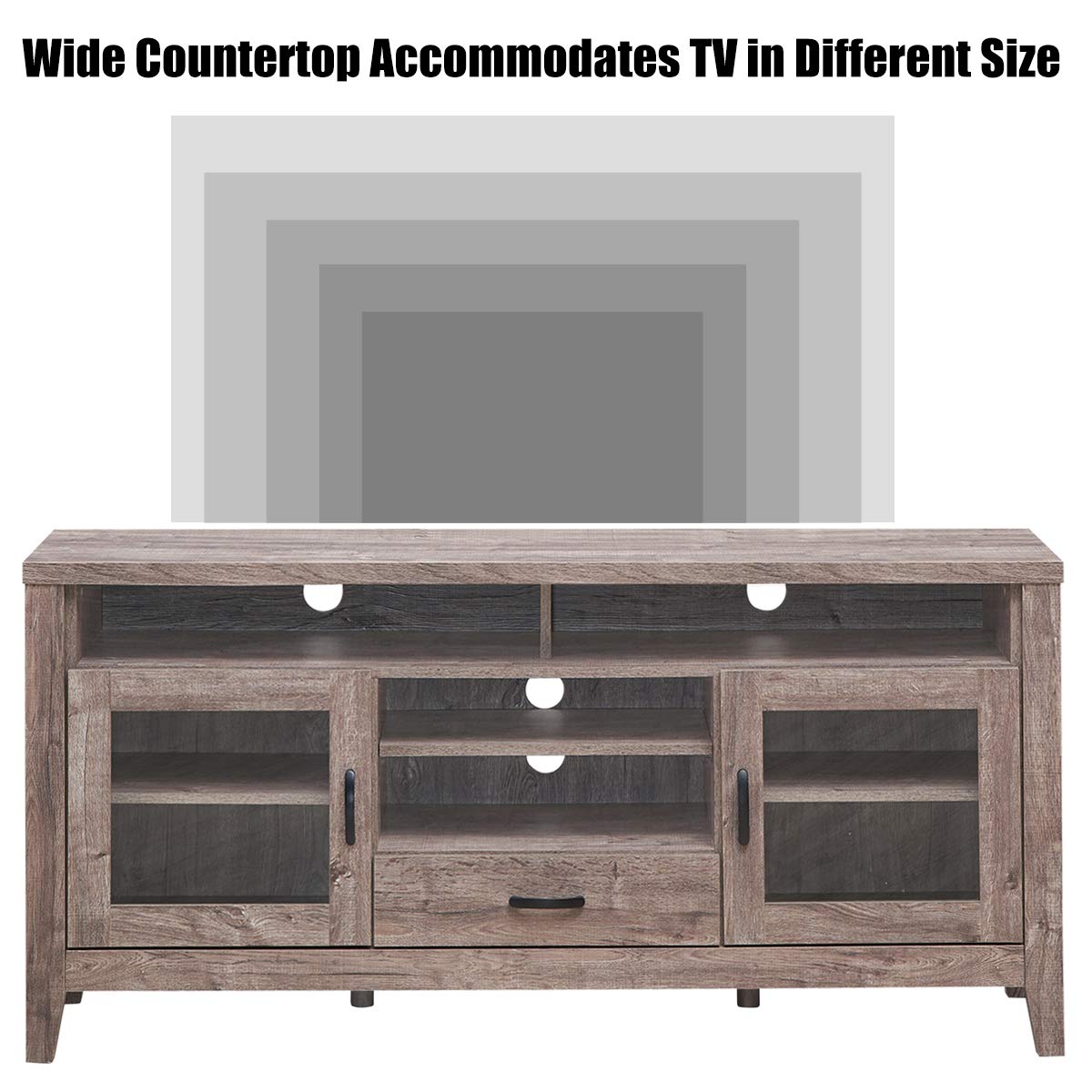 LUARANE 65 Inch TV Stand with Storage - Modern Entertainment Center for Living Room, 4 Open Shelves, 2 Glass Door Cabinets & 1 Drawer, Sturdy 6-Leg Design for TVs up to 65