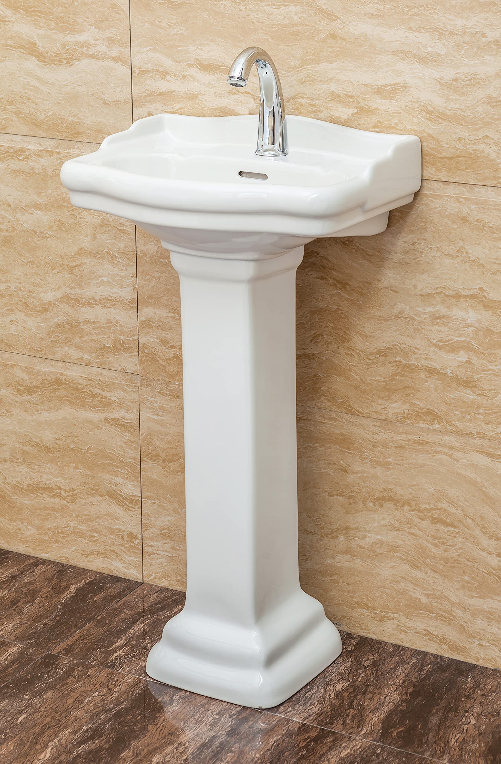 Fine Fixtures Roosevelt 18-Inch Pedestal Bathroom Sink - Durable Vitreous China Ceramic Small Sink with Single Hole Faucet - Perfect for Modern Bathrooms, Powder Rooms & Small Space Solutions