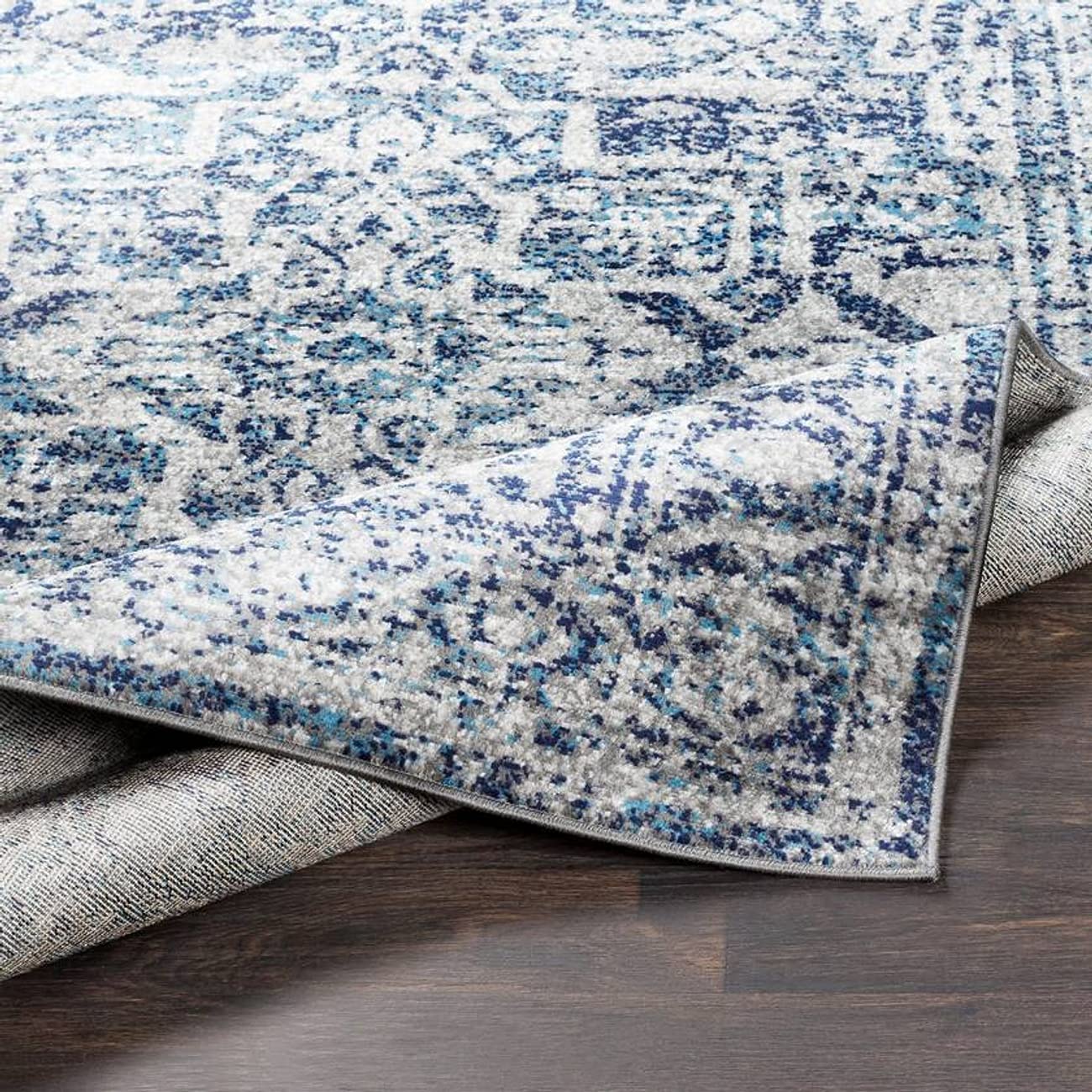 Mark&Day Emma Traditional Navy Square Area Rug 7x7 - Blue & White Handmade Carpet for Living Room, Bedroom, Kitchen - Soft & Durable Home Decor (6'7