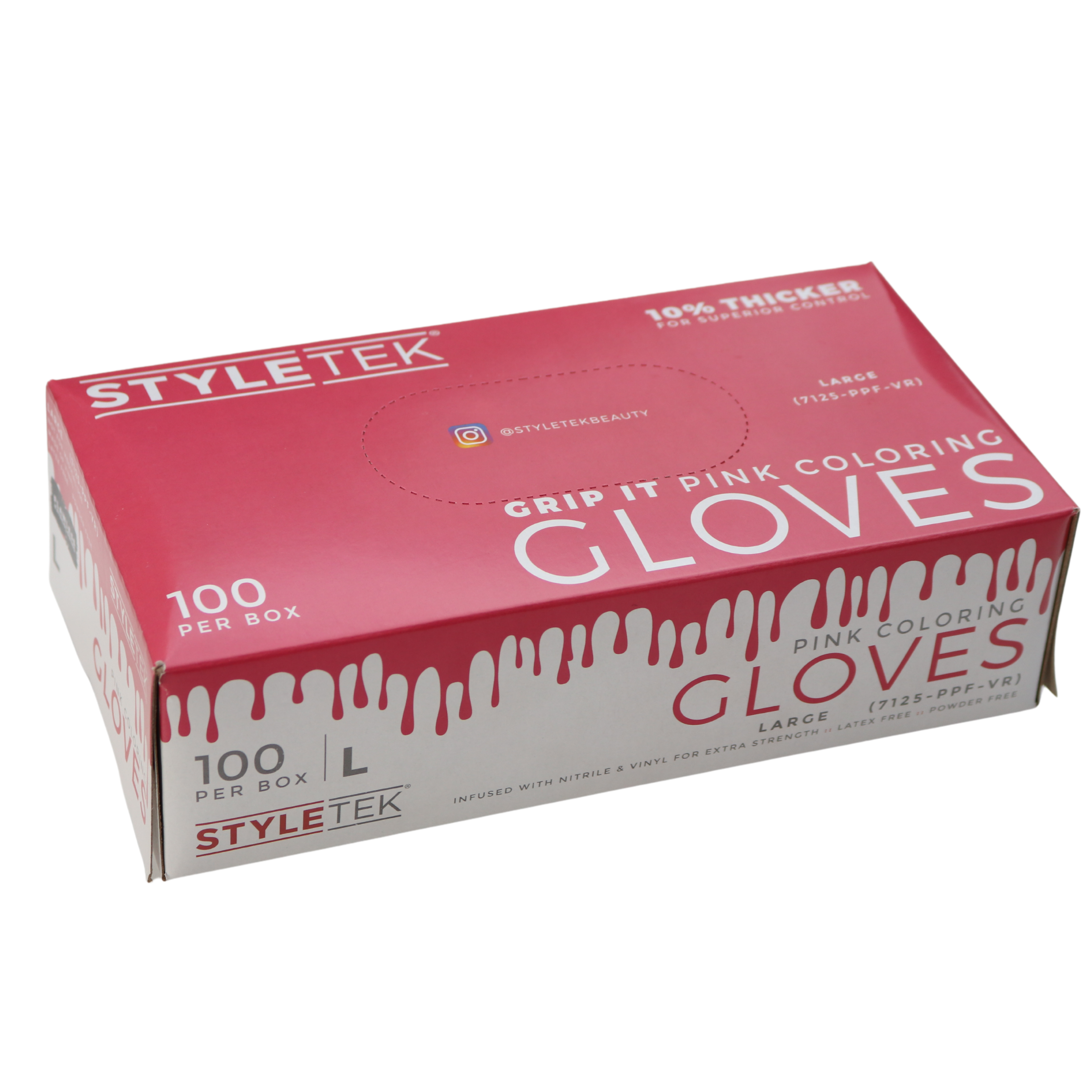 Styletek Pink Powder Free Vinyl Gloves - Large Size (100 Count) | Disposable Food Handling, Cleaning & Medical Exam Gloves for Home, Salon & Healthcare Use