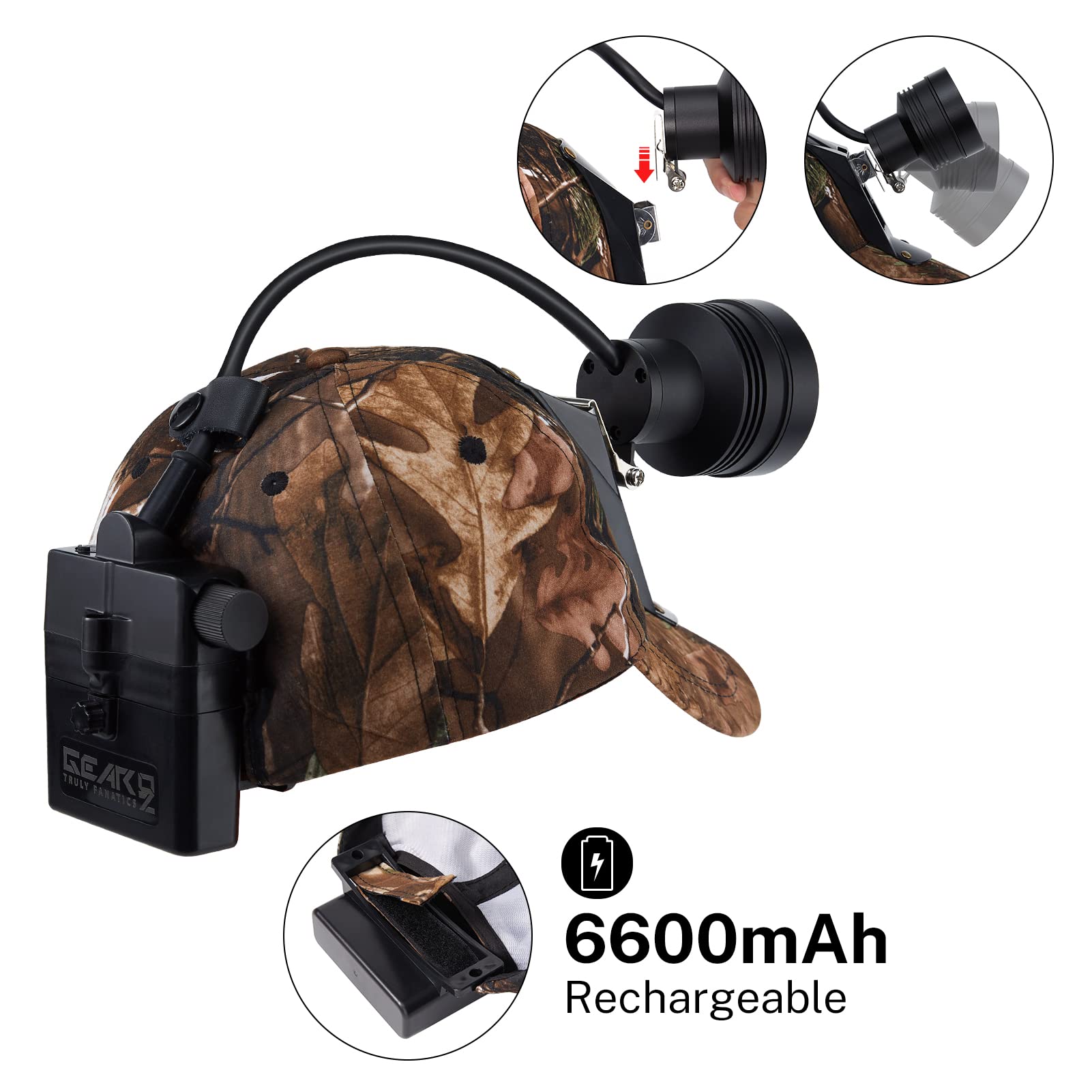 Rechargeable LED Hunting Headlamp - 80,000 LUX Super Bright Coyote Hog Coon Light with Red/White/Green LEDs, Waterproof & Camo Cap, 7-Position Switch - Perfect for Night Hunting, Predator Control, and Outdoor Adventures
