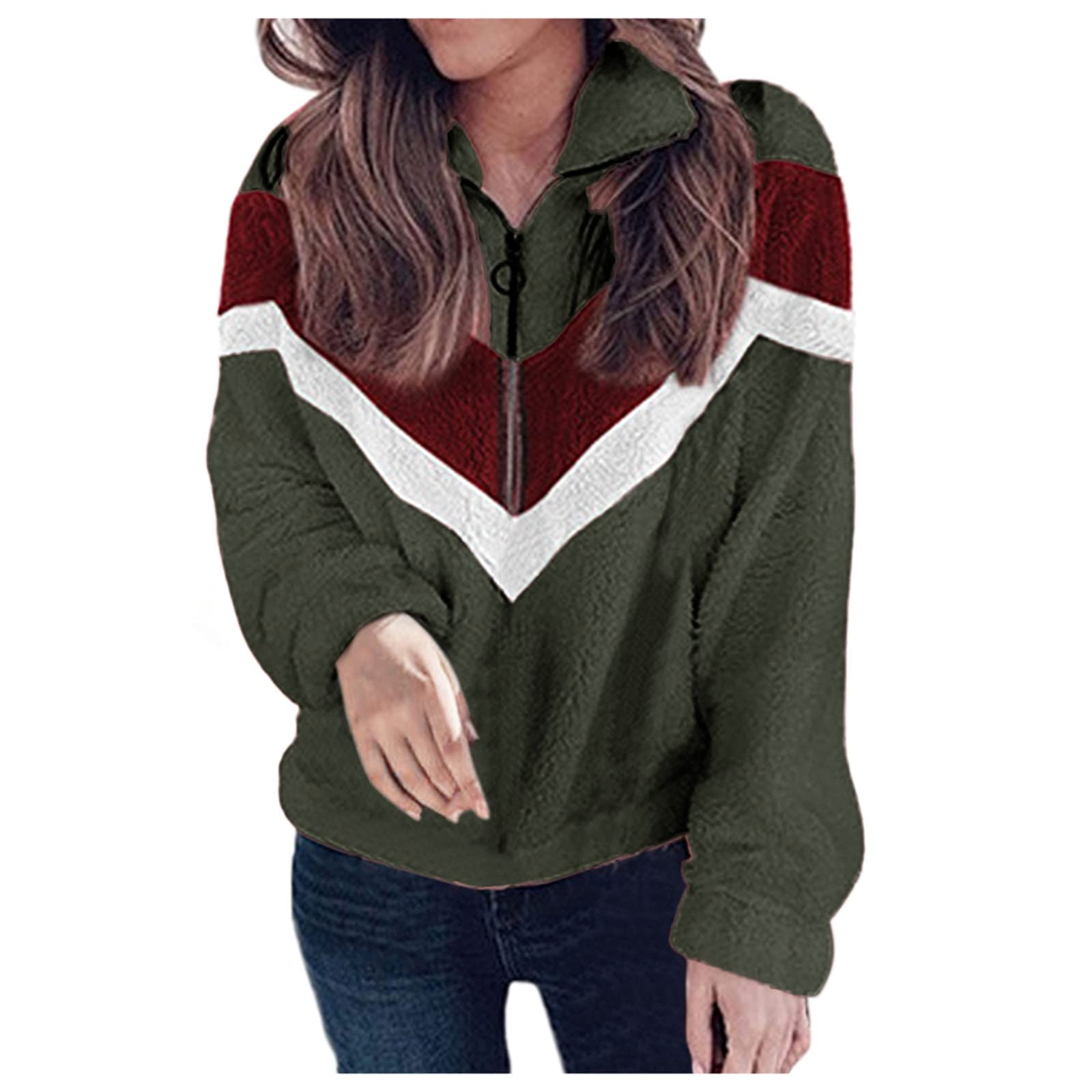 MAYW Women's Color Block Striped Fleece Pullover - Full Zip Sherpa Sweatshirt Jacket for Fall Winter Warmth | Cozy Casual Wear, Outdoor Activities & Layering Fashion