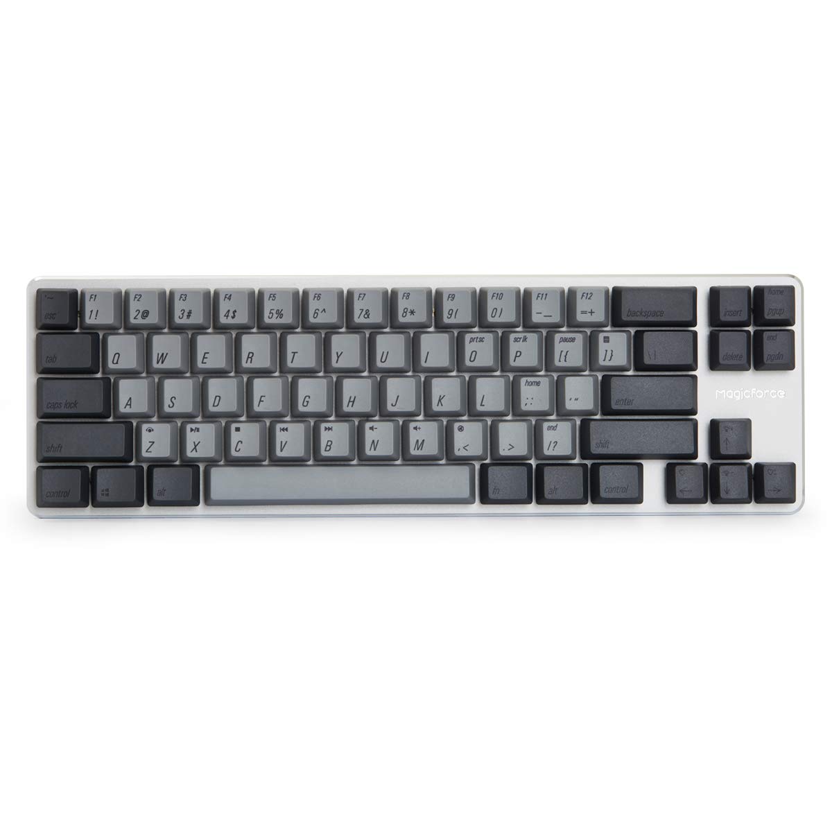 Qisan Magicforce 60% Mechanical Gaming Keyboard - Kailh Blue Switches, Wired Backlit, PBT Keycaps, Compact 68-Key Design (Gray) - Perfect for Esports, Office Work & Typing Enthusiasts