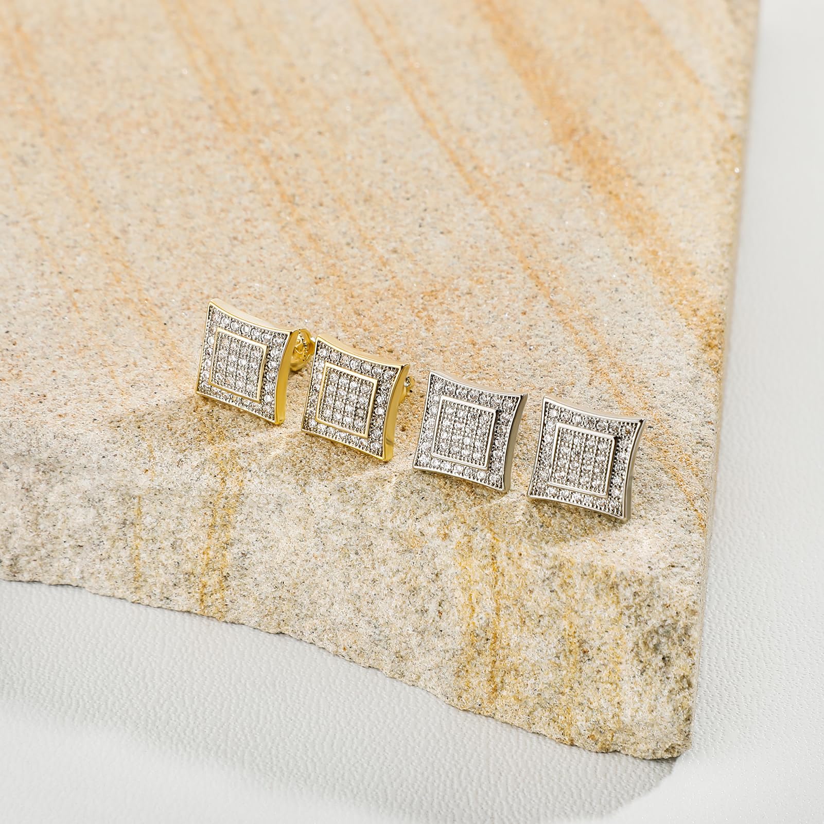 925 Sterling Silver Square Screw Stud Earrings for Men & Women - 14K Gold Plated 5A+ Cubic Zirconia Iced Out Hypoallergenic Earrings | Perfect for Parties, Weddings & Everyday Fashion Accessories
