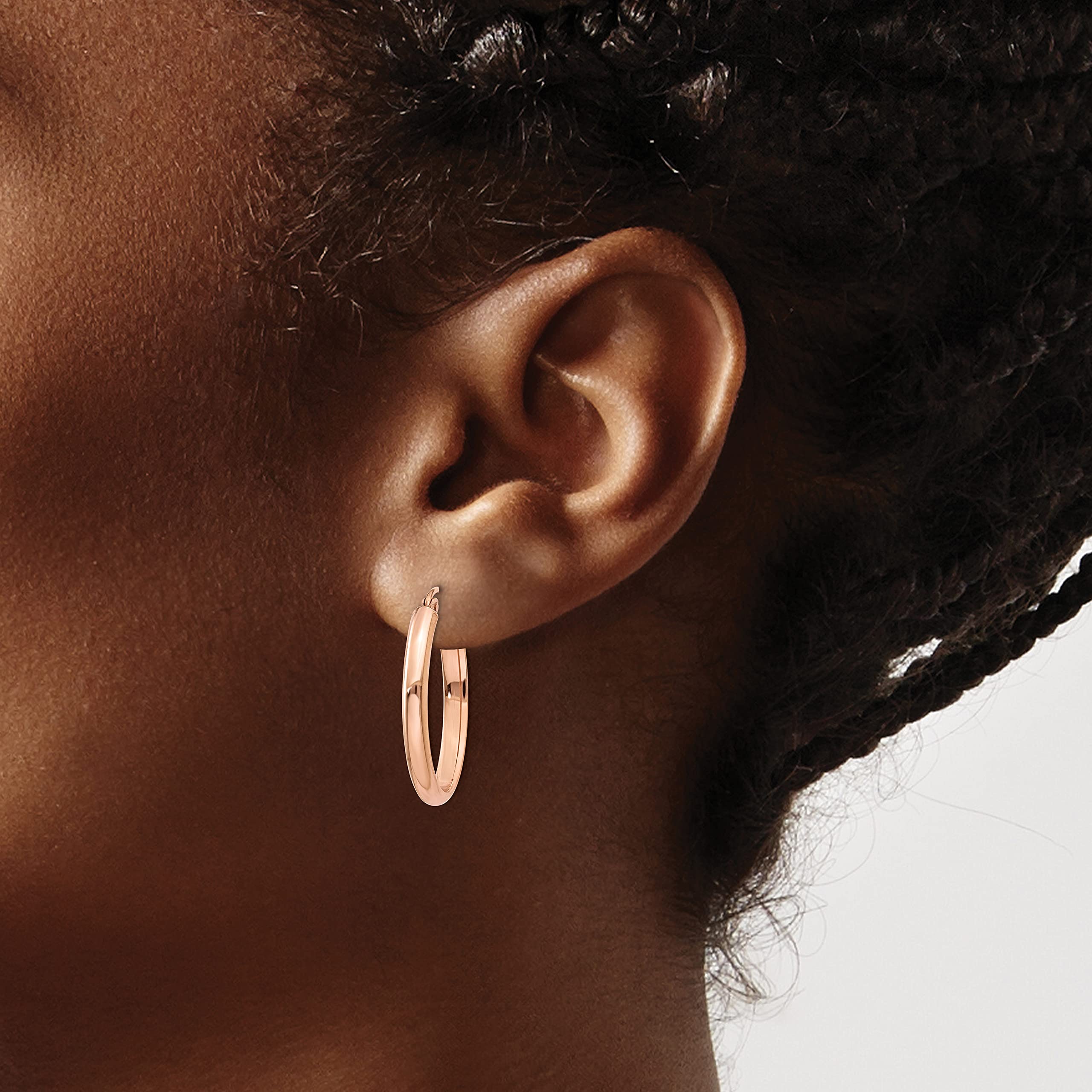 14K Solid Rose Pink Gold Half Round Oval Small Hoop Earrings for Women - Dainty Everyday Jewelry, Gift for Her, Perfect for Casual Wear & Special Occasions