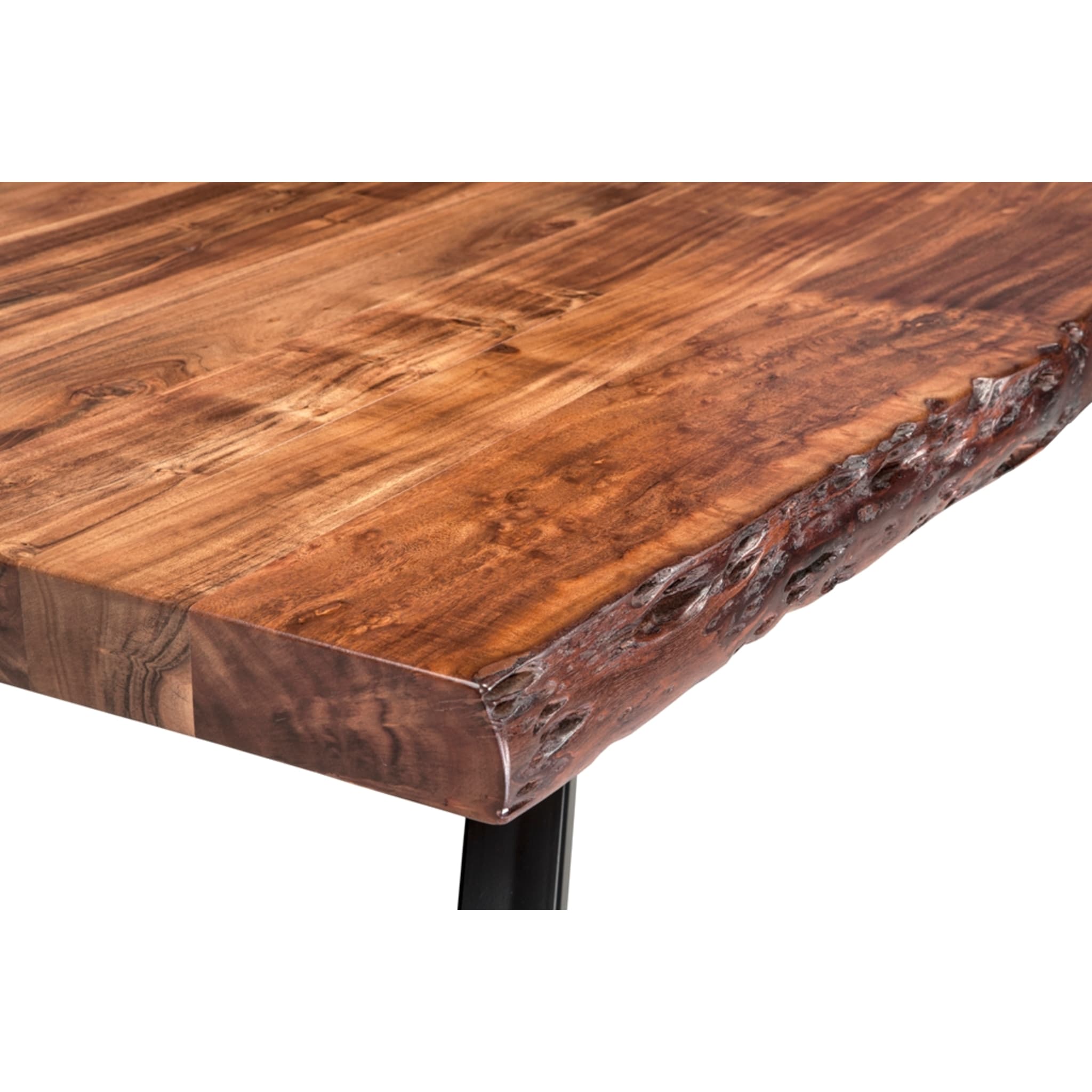 Reese Live Edge Solid Acacia Wood Dining Bench with Metal Legs - Natural Finish for Farmhouse, Rustic, and Modern Dining Room Decor
