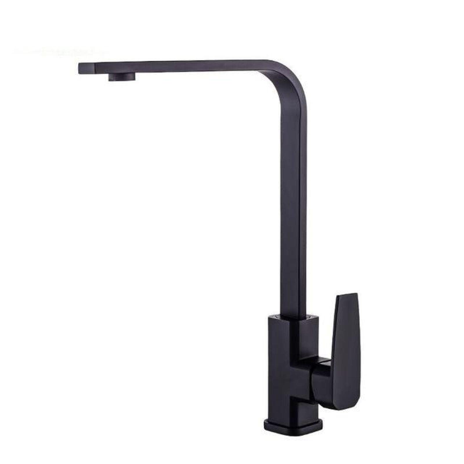 Matte Black & Chrome Square Kitchen Faucet with 360° Rotation - Hot & Cold Water Mixer Tap, Deck Mounted Sink Faucet for Modern & Farmhouse Kitchens