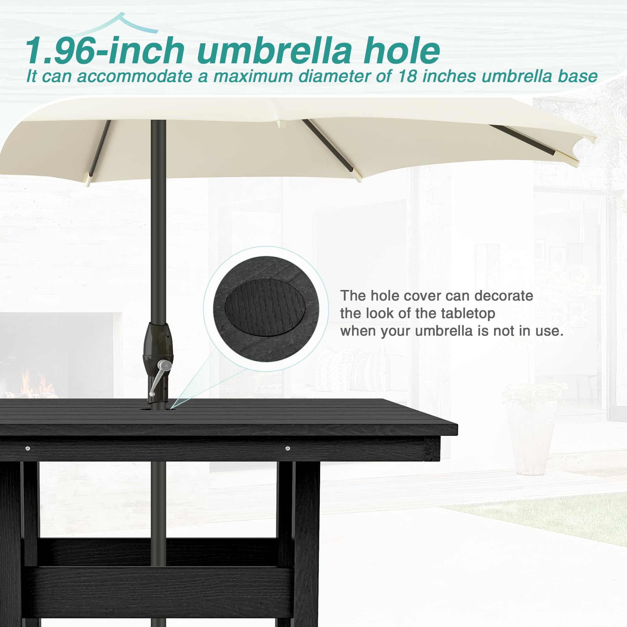5-Piece Outdoor Patio Dining Set - Square Weather-Resistant HDPE Table with 4 Chairs & 1.95