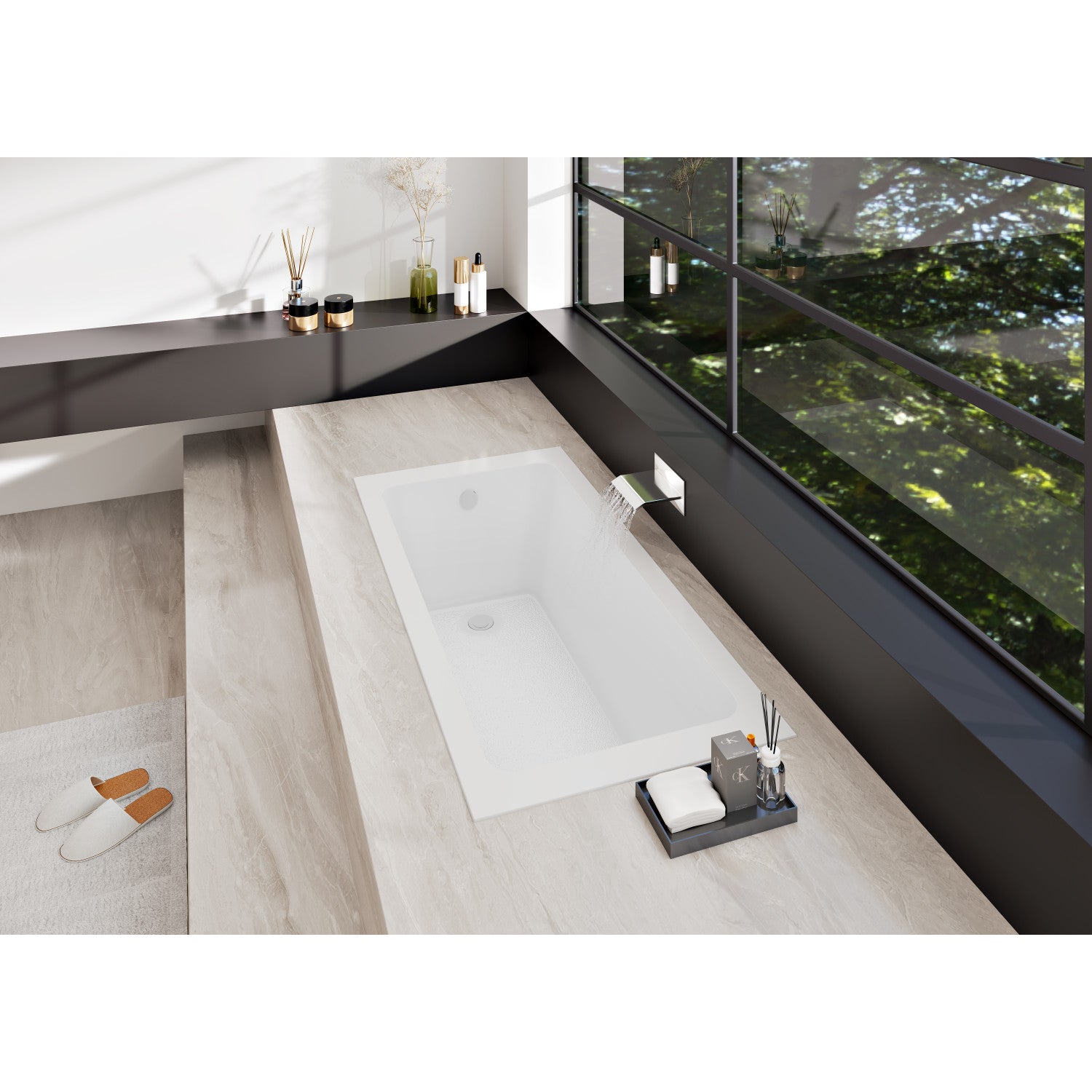 Aqua Eden 67-Inch Acrylic Rectangular Drop-In Bathtub with Anti-Slip Surface - Glossy White Freestanding Soaking Tub for Modern Bathroom Renovation & Spa Relaxation