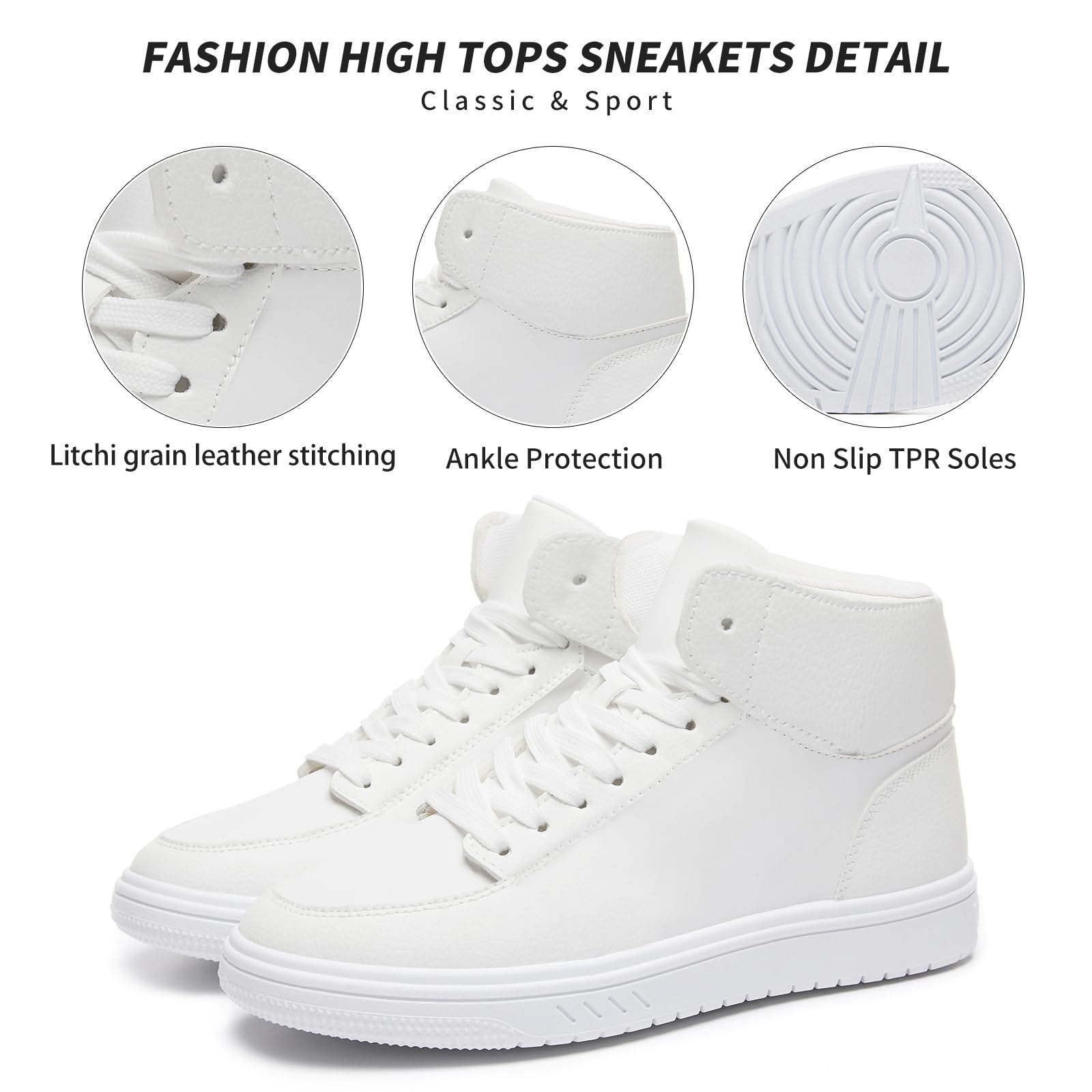 XRH Women's High Top Sneakers - PU Leather Running Shoes for Women, Non-Slip Walking & Athletic Tennis Shoes, Comfortable Ankle Boots for Casual Wear, Gym & Outdoor Activities