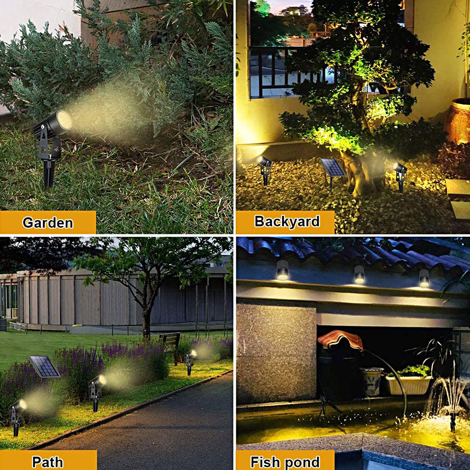 W-LITE Solar Spotlight - Waterproof Outdoor Solar Landscape Lighting, 3000K Warm White, 80-100 Lumen Per Light Fixture, Wall & Ground Lights for Trees, Flag, Yard, Pool, Lawn - Perfect for Pathway, Garden, Patio & Backyard Decor