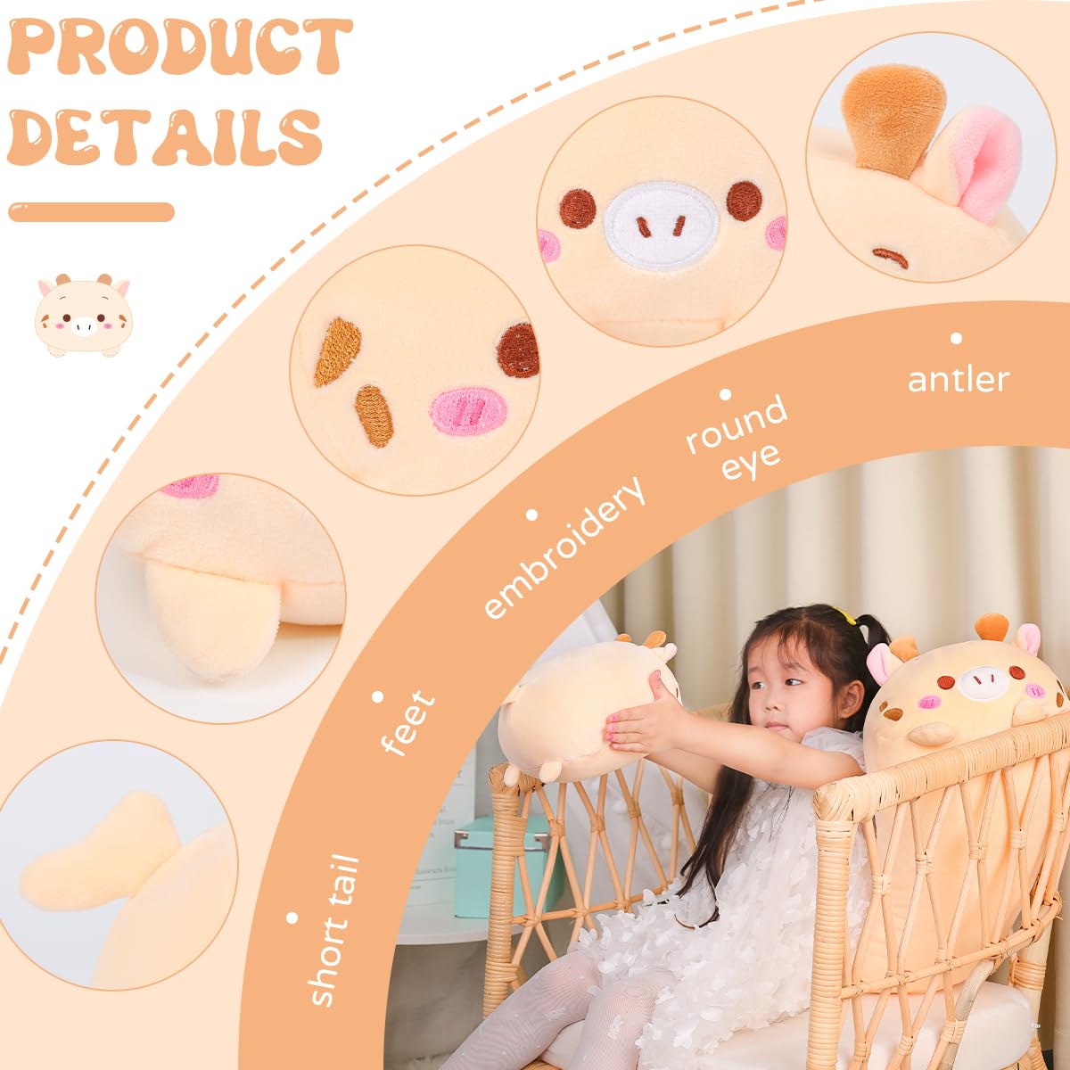 AIXINI 23.6 Inch Soft Plush Deer Stuffed Animal - Cylindrical Body Pillow for Kids & Adults | Super Cute Cartoon Hugging Toy Gift for Christmas, Birthday & Home Decor