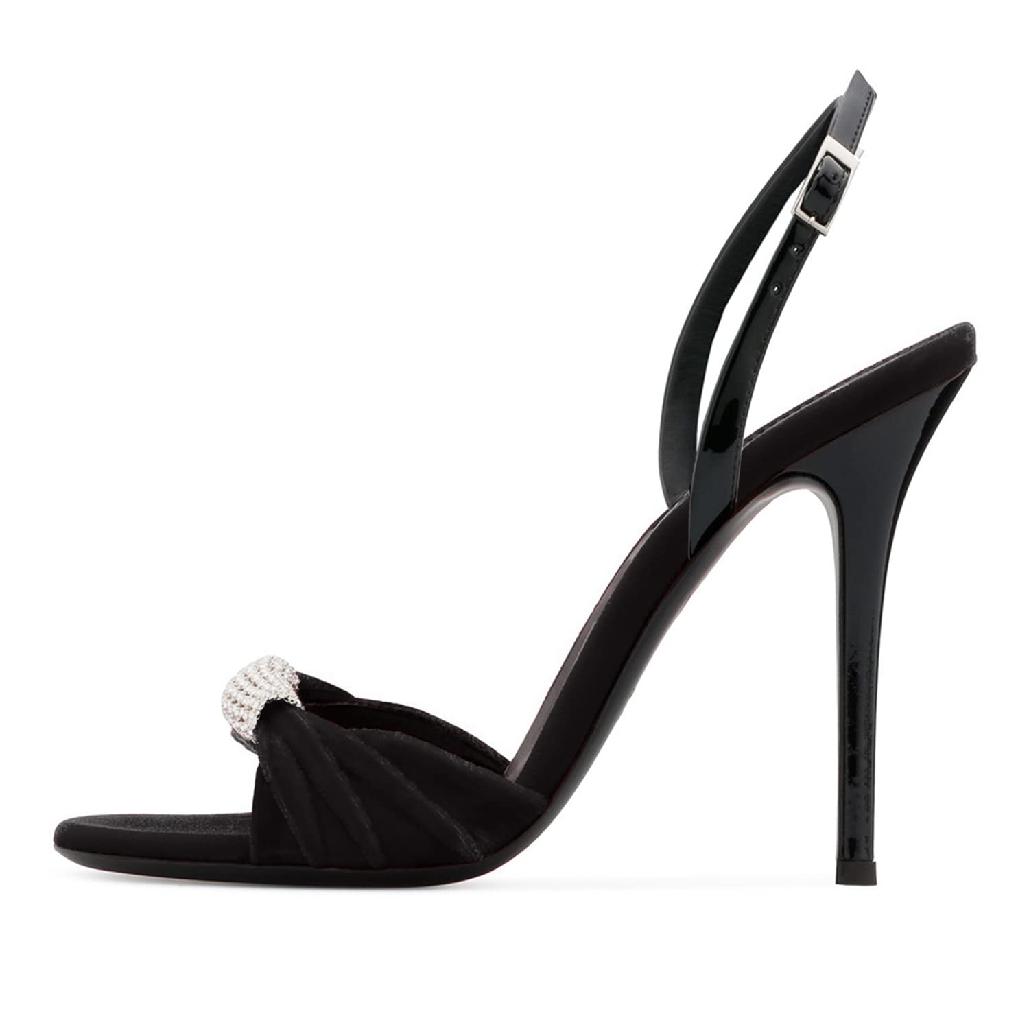 Elegant Pleated Velvet Crystal Women's Heeled Sandals - Stiletto Dress Shoes with Buckle Strap for Prom & Evening Wear - 4 Inch Heels, Sweet Almond Toe Black Pumps - US Size 4-16 M (Perfect for Weddings, Parties & Special Occasions)