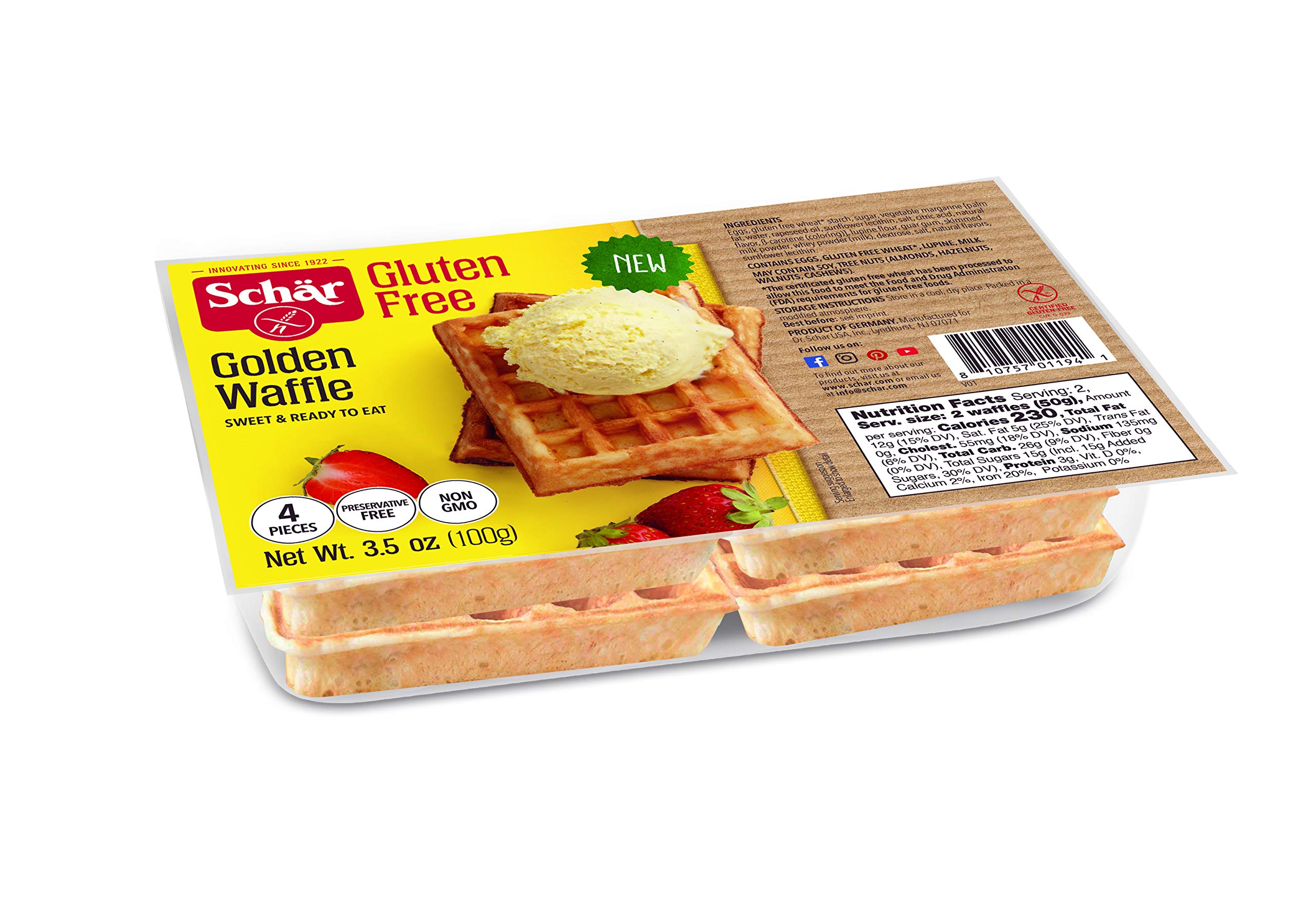 Schar Gluten Free Golden Waffles - 6 Pack (3.53 oz Each) | Dairy Free, Vegan Breakfast Food | Perfect for Toaster, School Lunches & Quick Snacks
